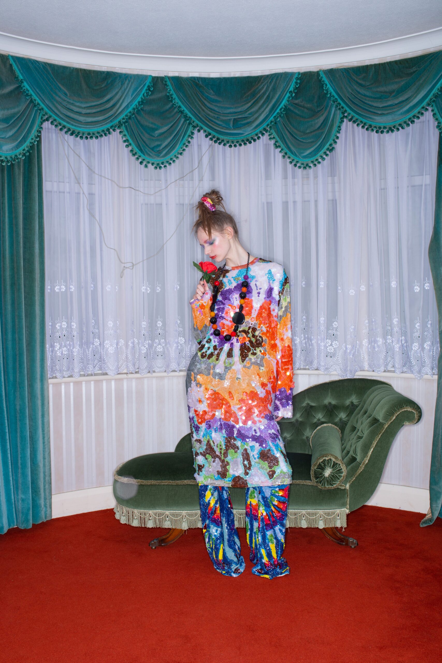 multi-colored silk dress and pants