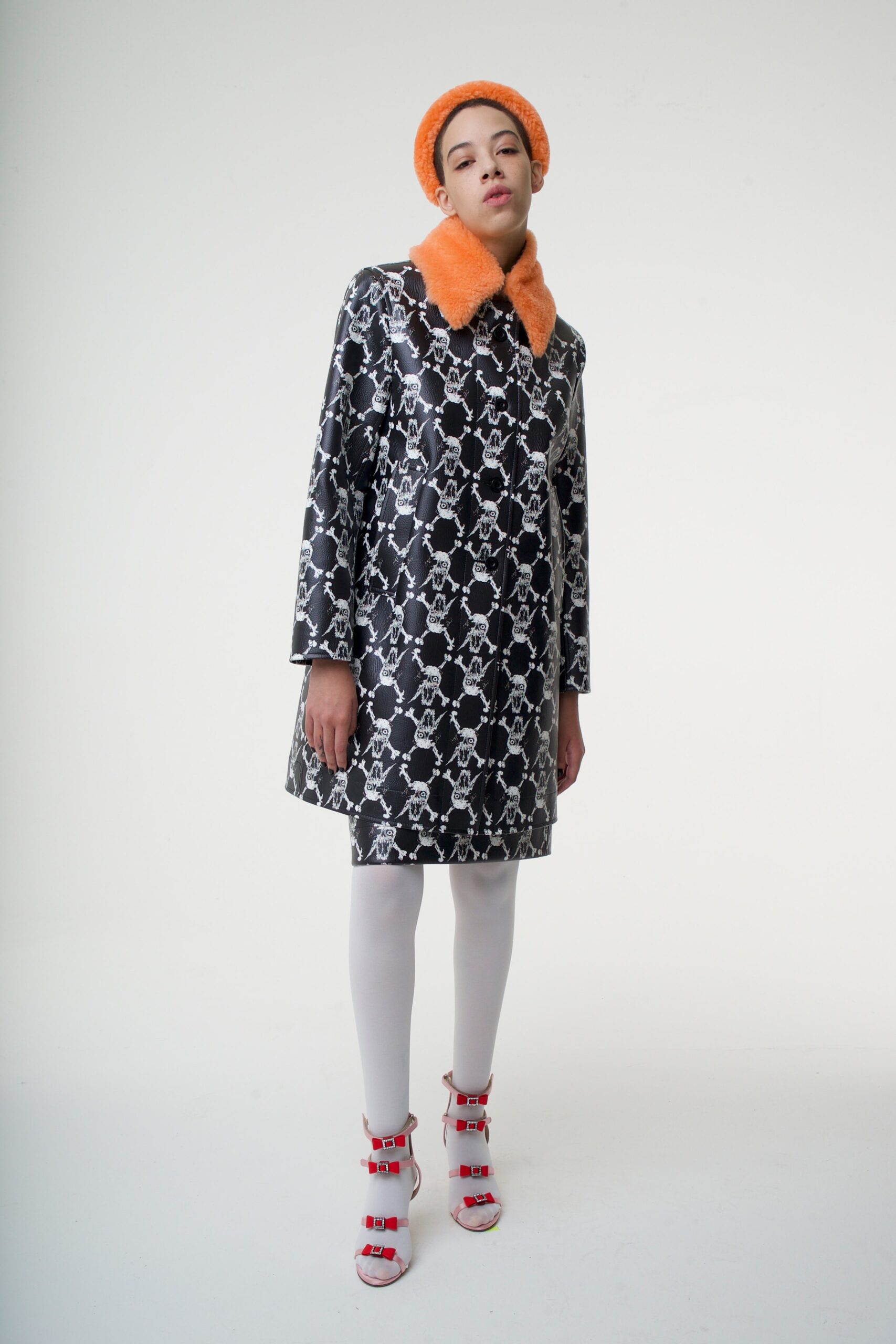 black and white printed coat