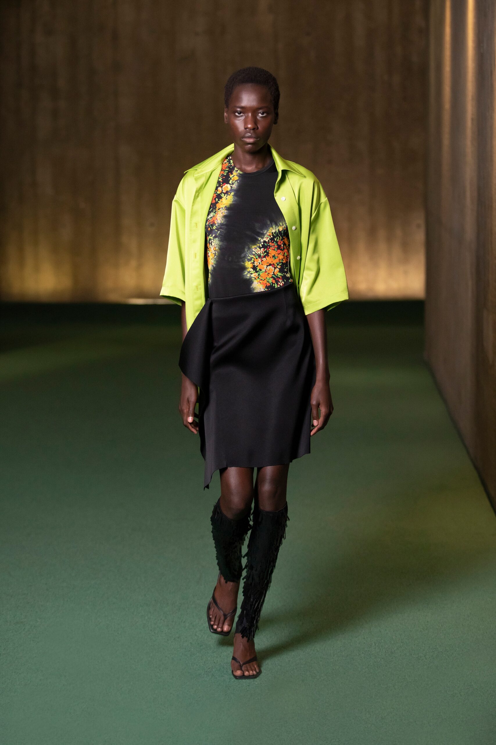 green relaxed shirt with black dress