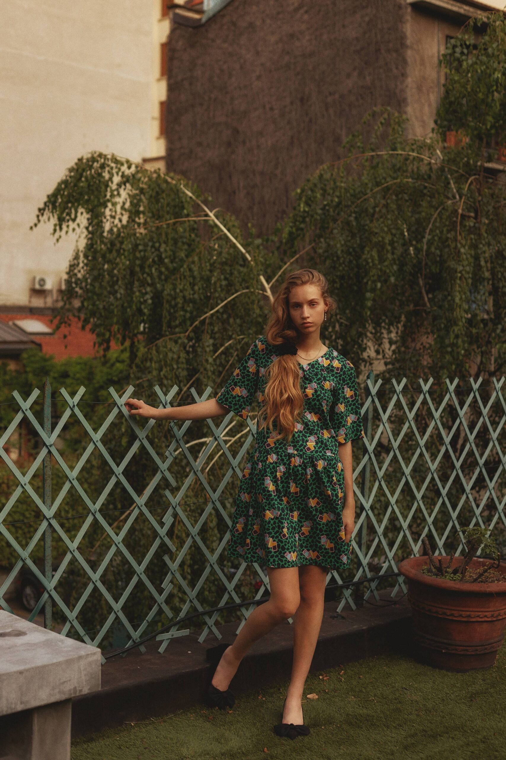 green floral mini dress