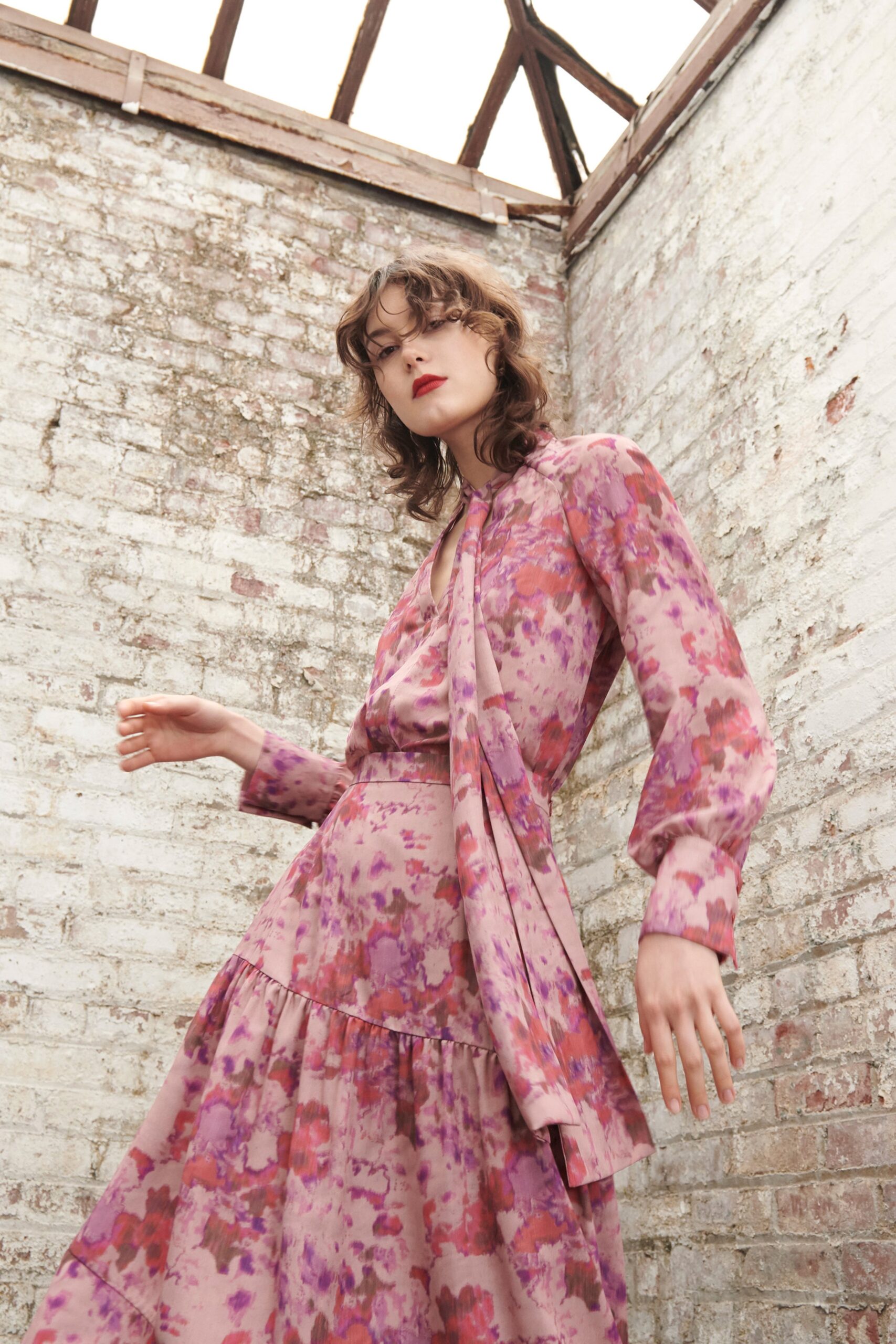 floral pink purple blouse and skirt