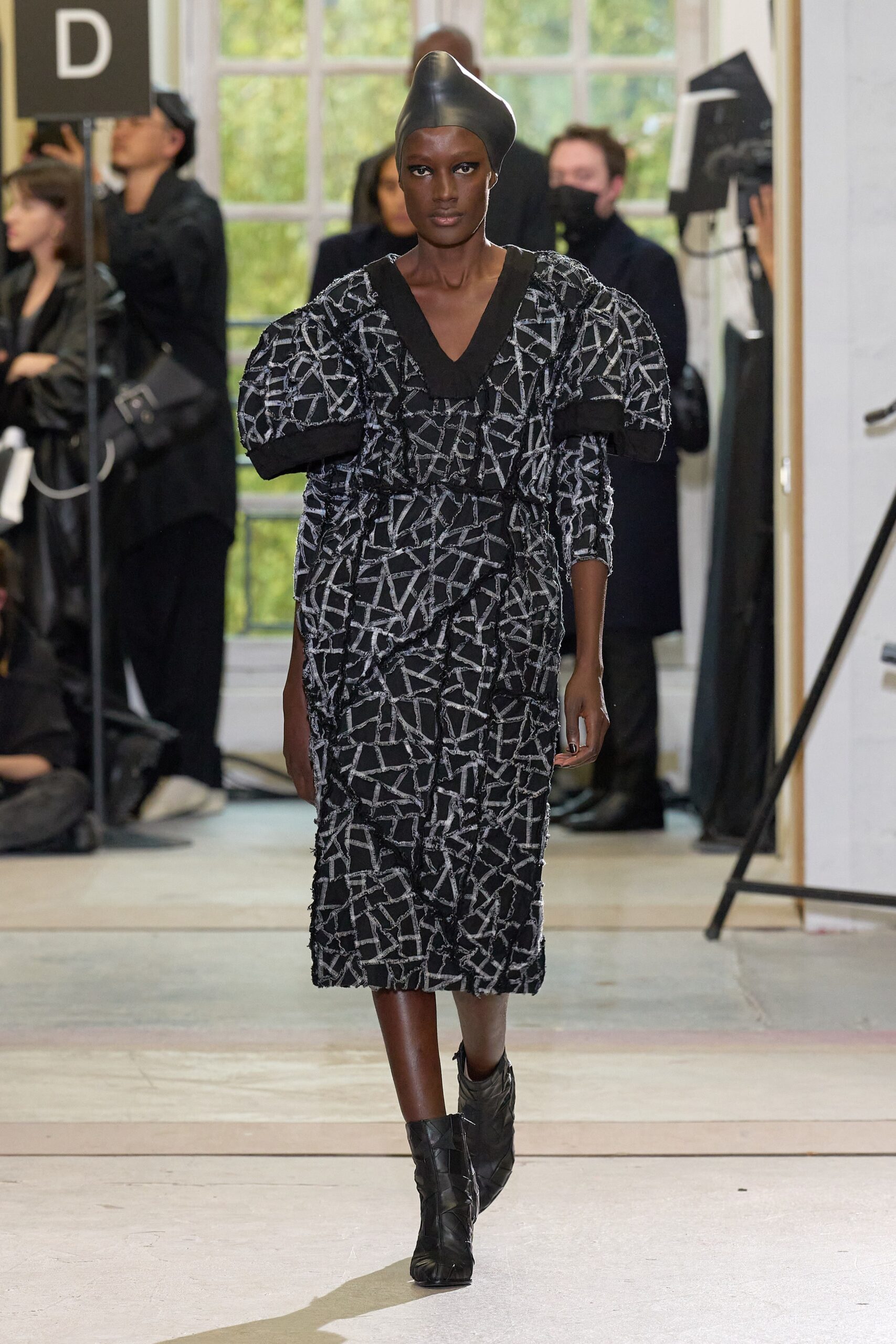 black embroidered midi dress