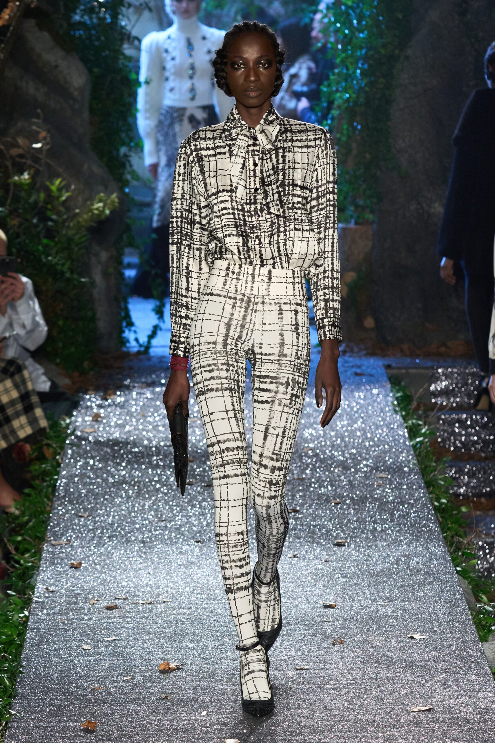 black and white checked shirt and pants