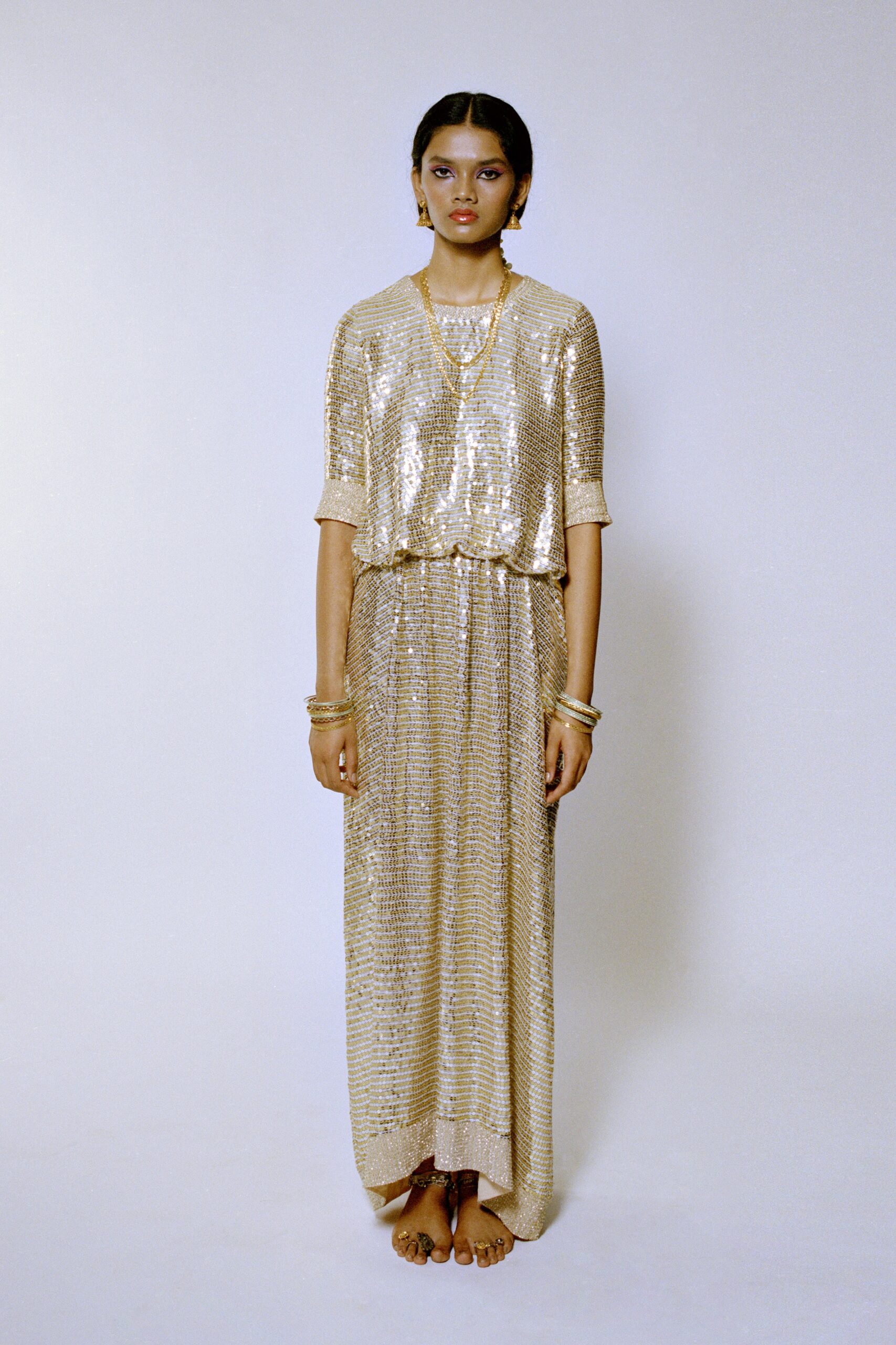 gold silk relaxed maxi dress