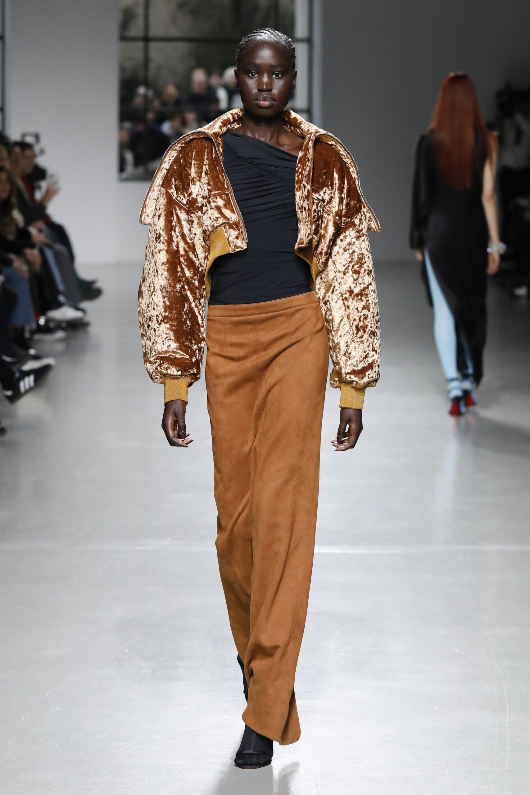 brown velvet jacket with black top