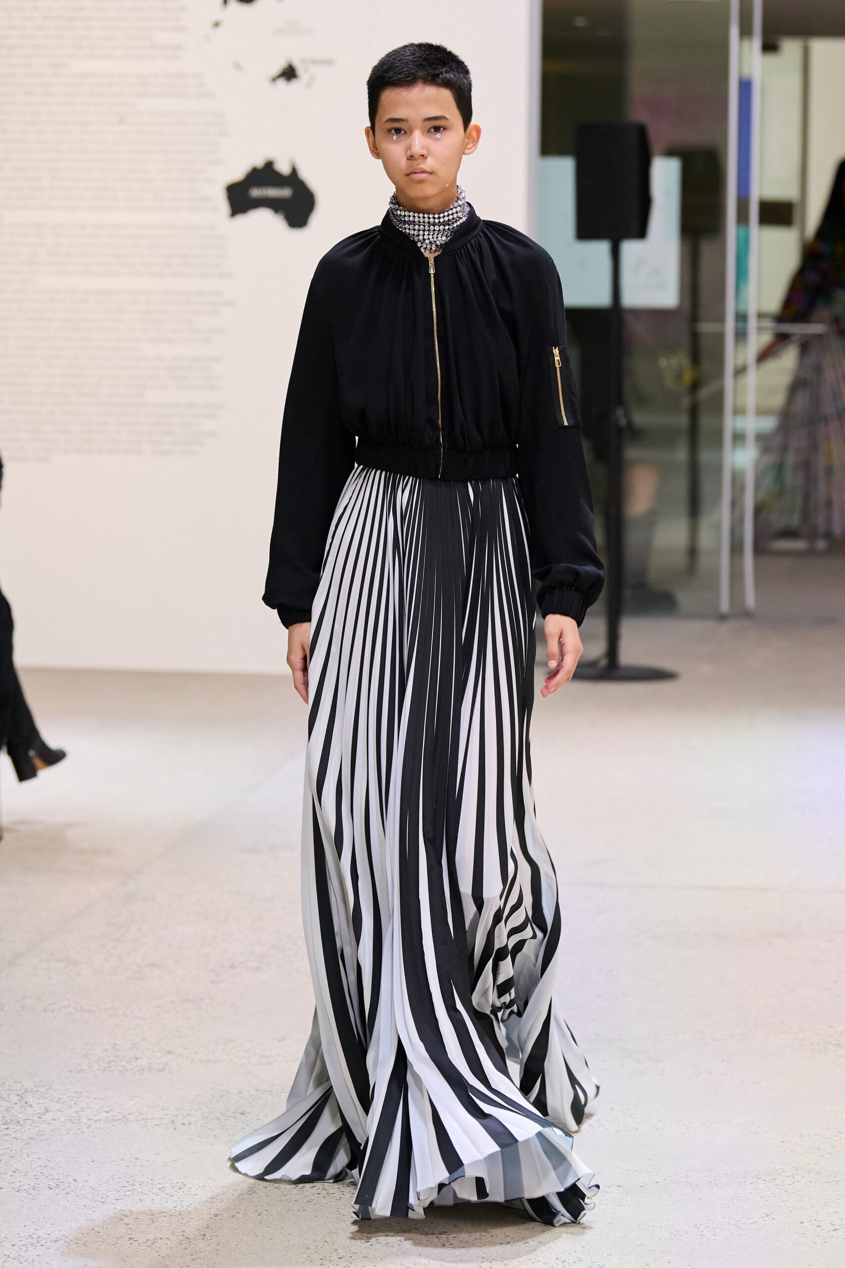 black and white pleated maxi dress