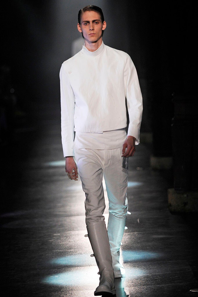 white cotton long-sleeve high-neck fitted top
