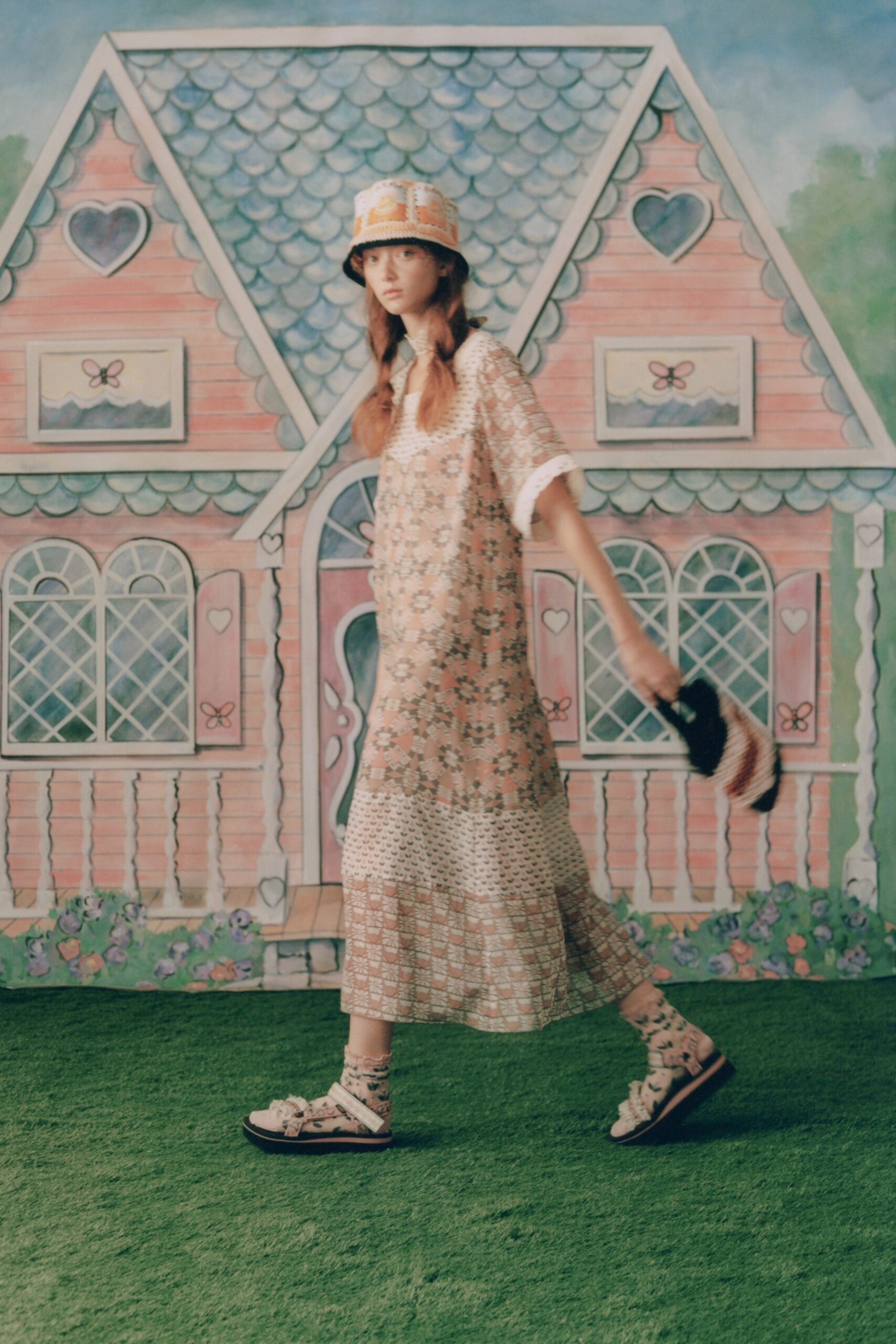relaxed multi-patterned midi dress