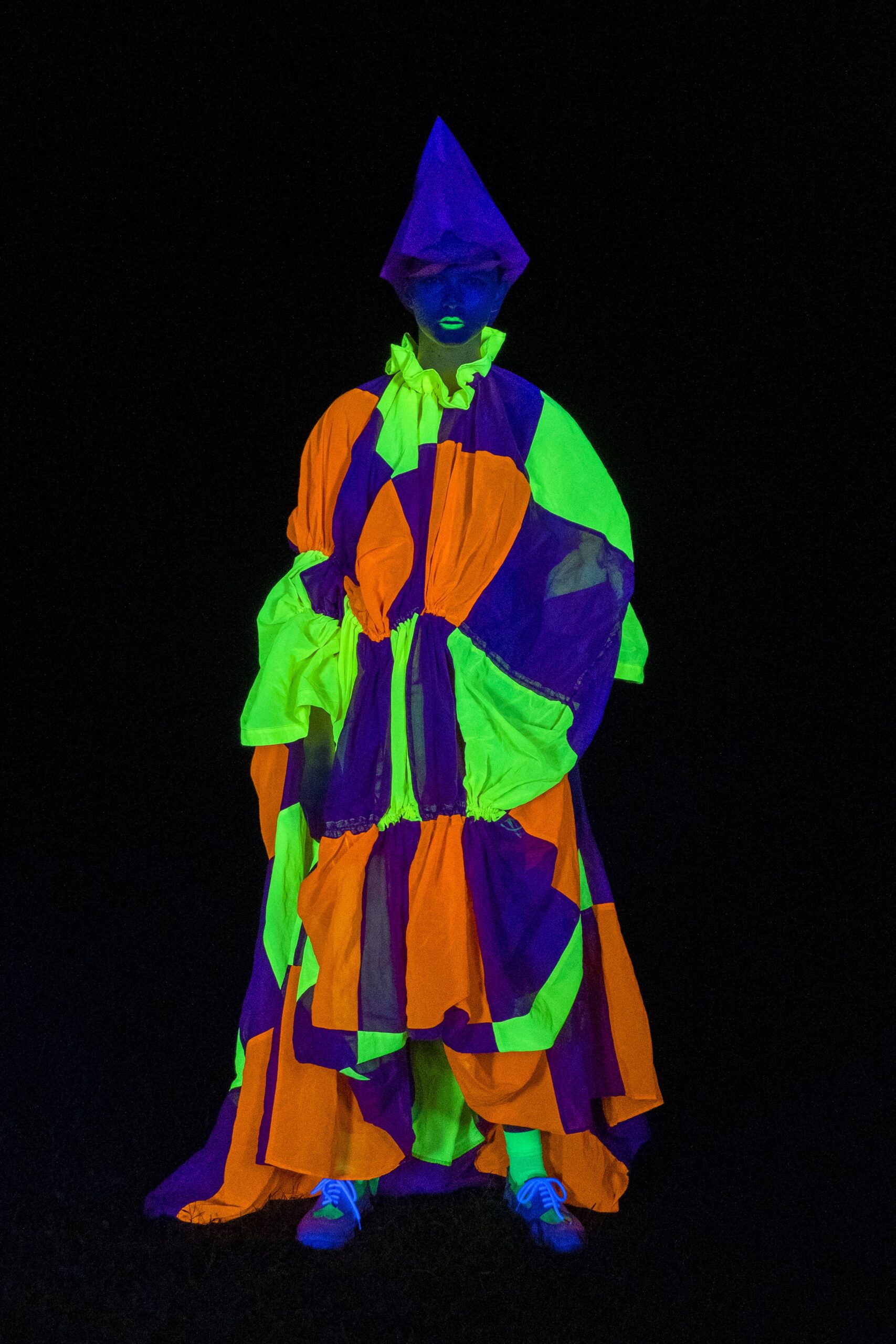 color-blocked maxi dress with hat