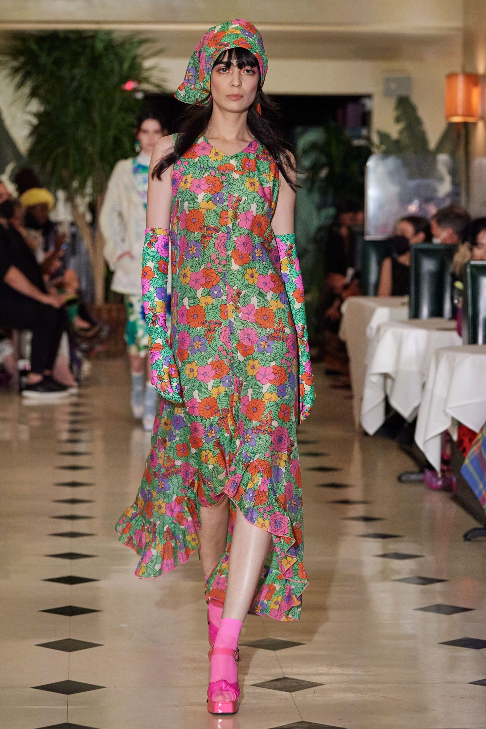 multi cotton sleeveless high-neck relaxed tiered midi dress