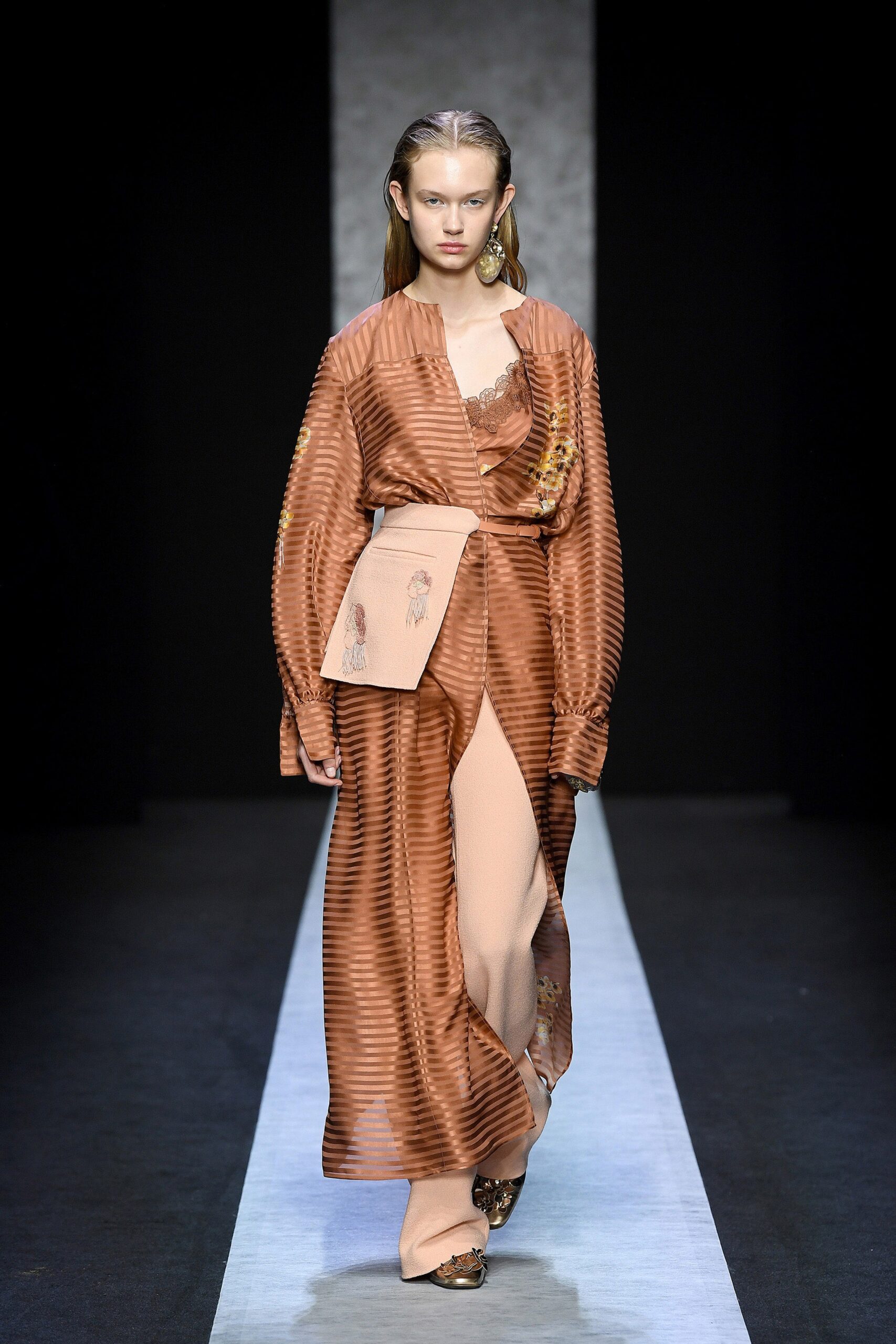 brown silk layered maxi dress