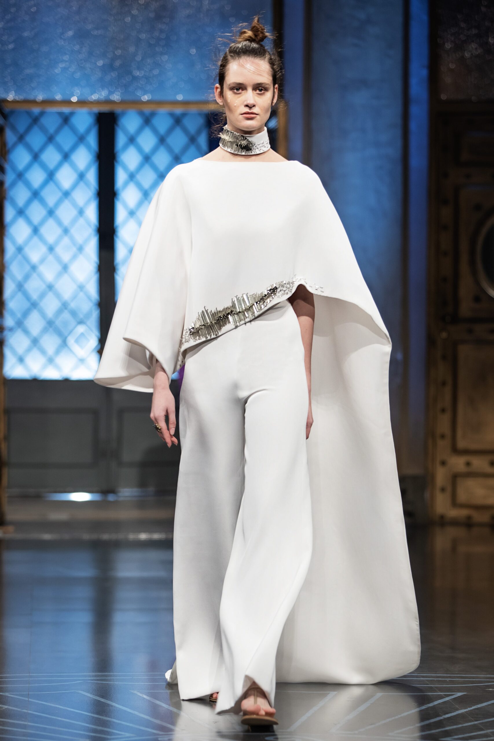 white silk cape and pants