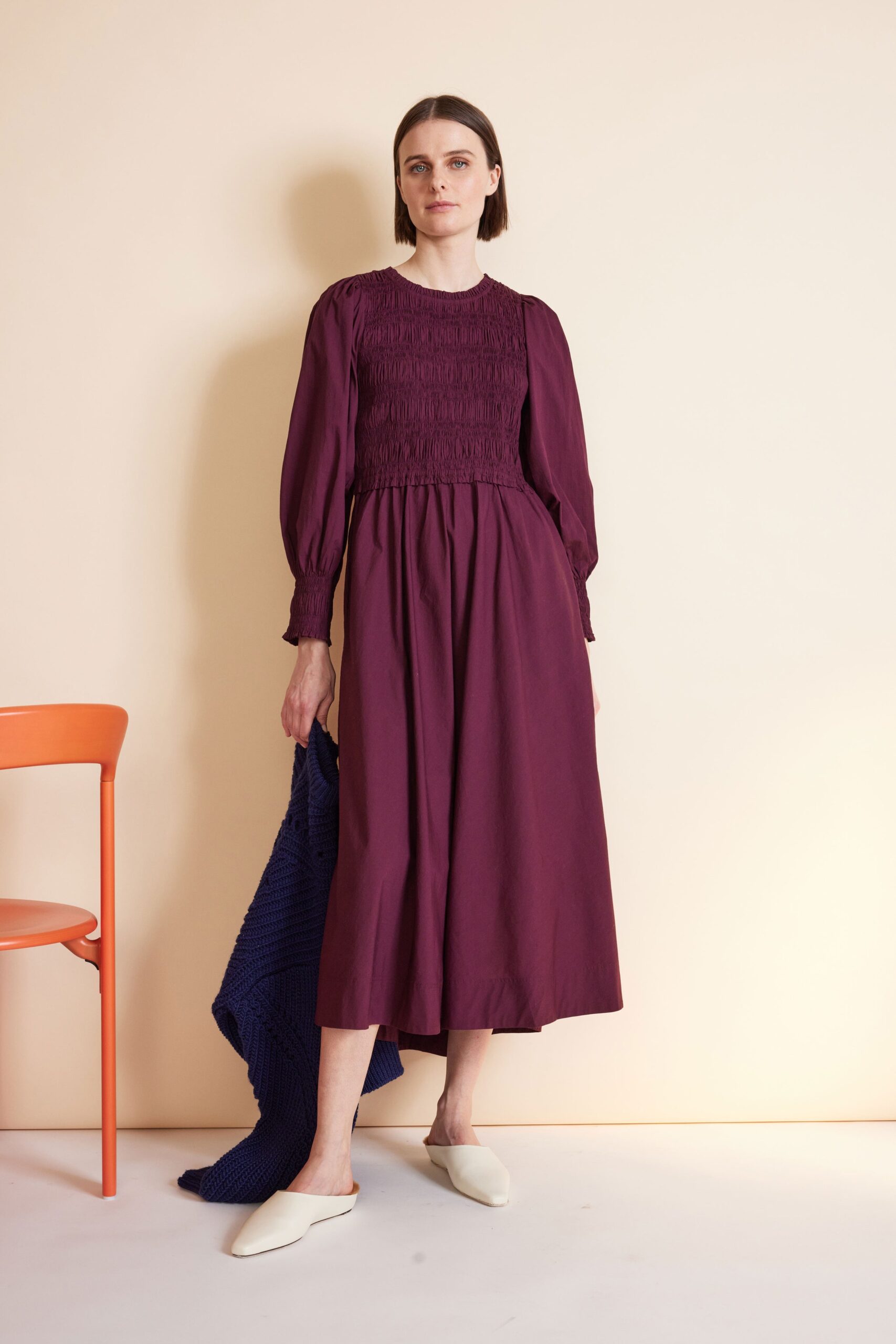 purple cotton long-sleeve dress