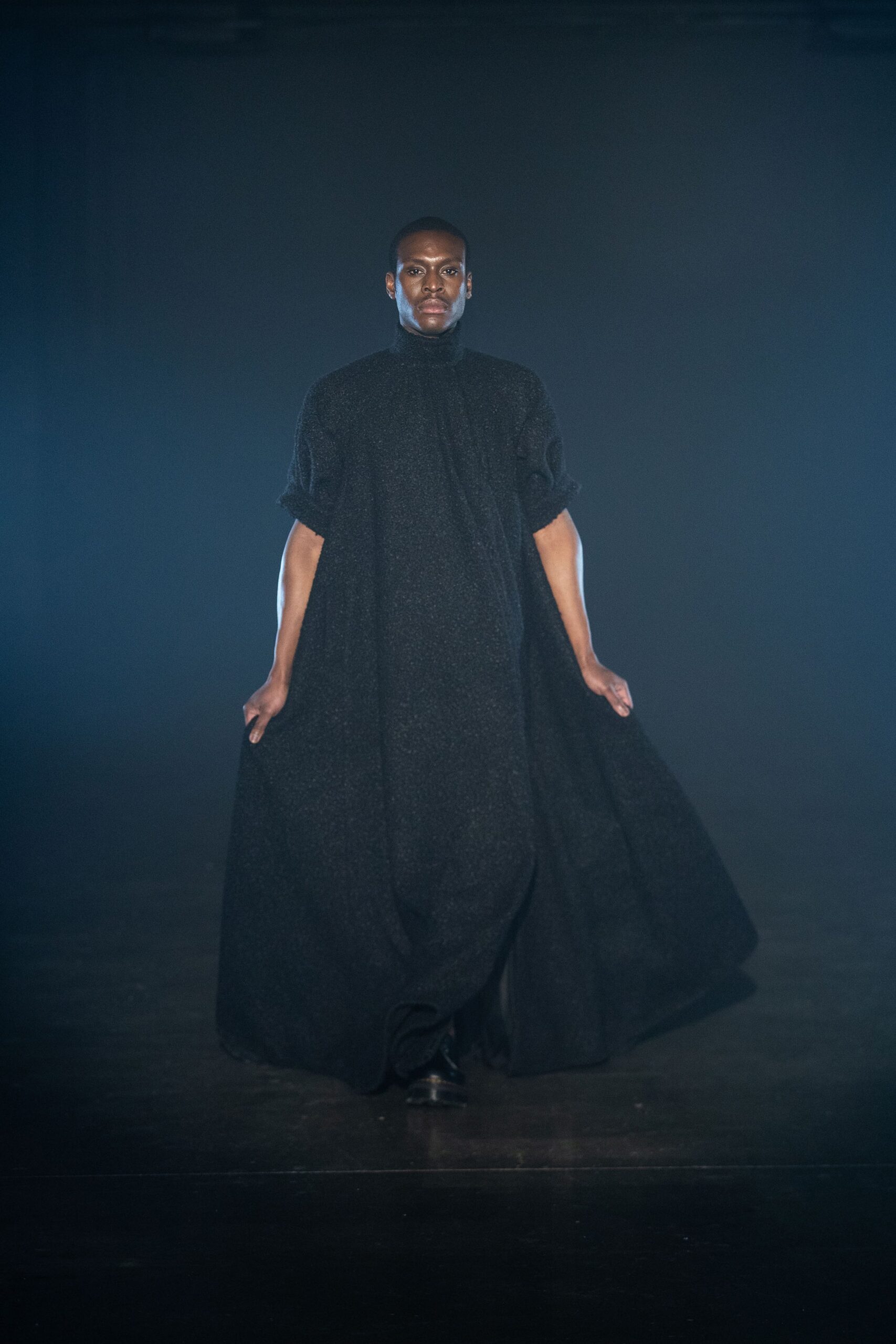 black wool relaxed cape