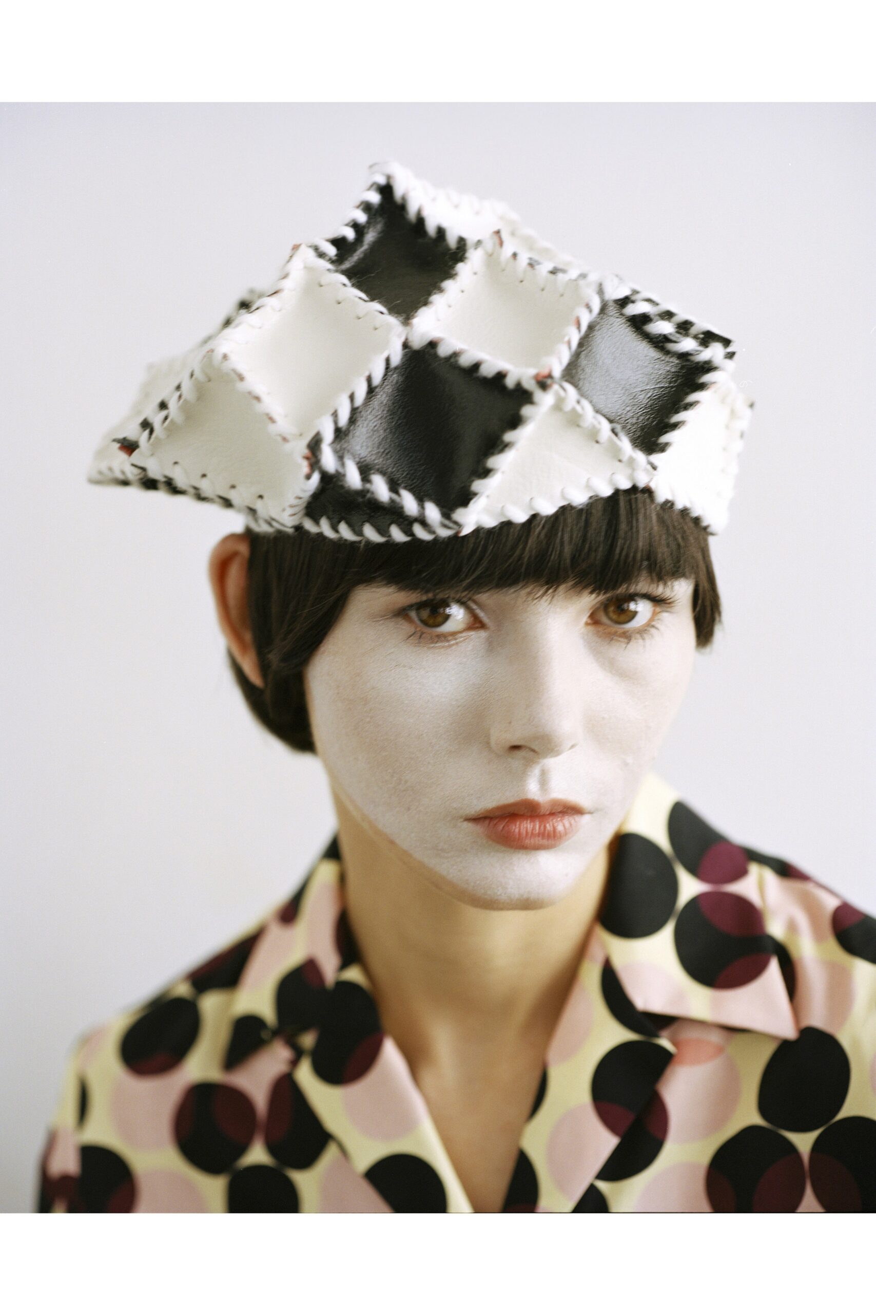 polka-dot shirt with quilted hat