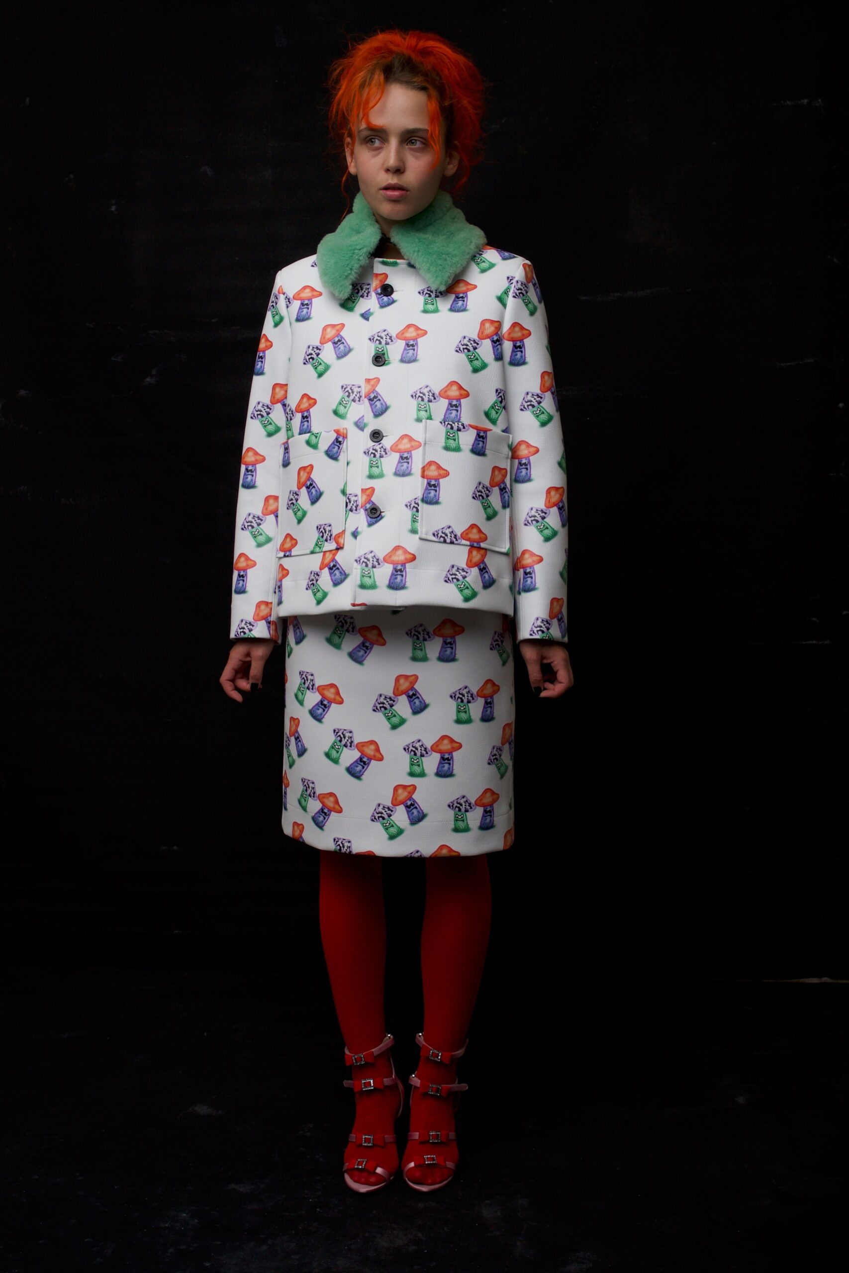 colorful vinyl jacket and skirt