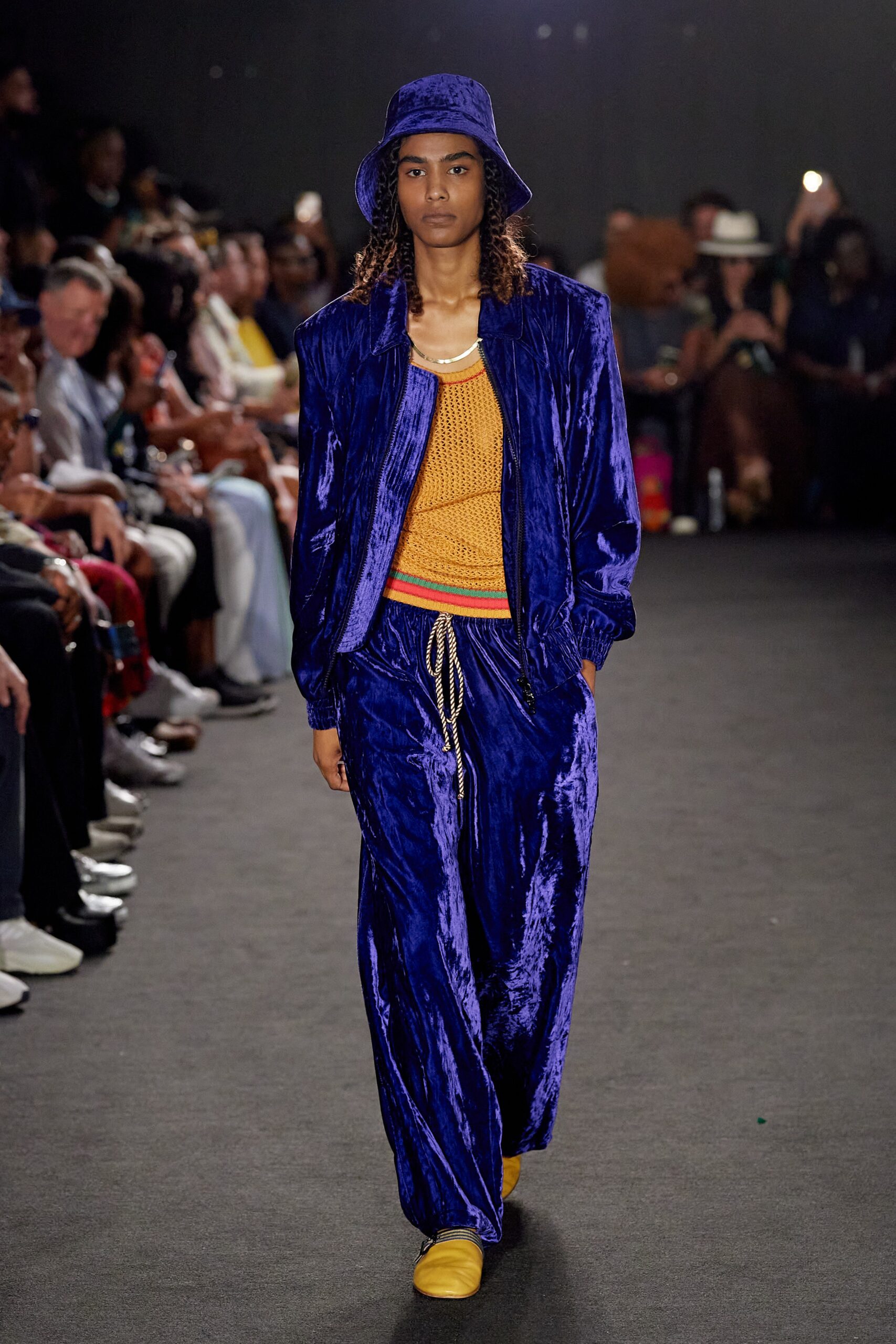 blue velvet relaxed wide-leg shiny pants
