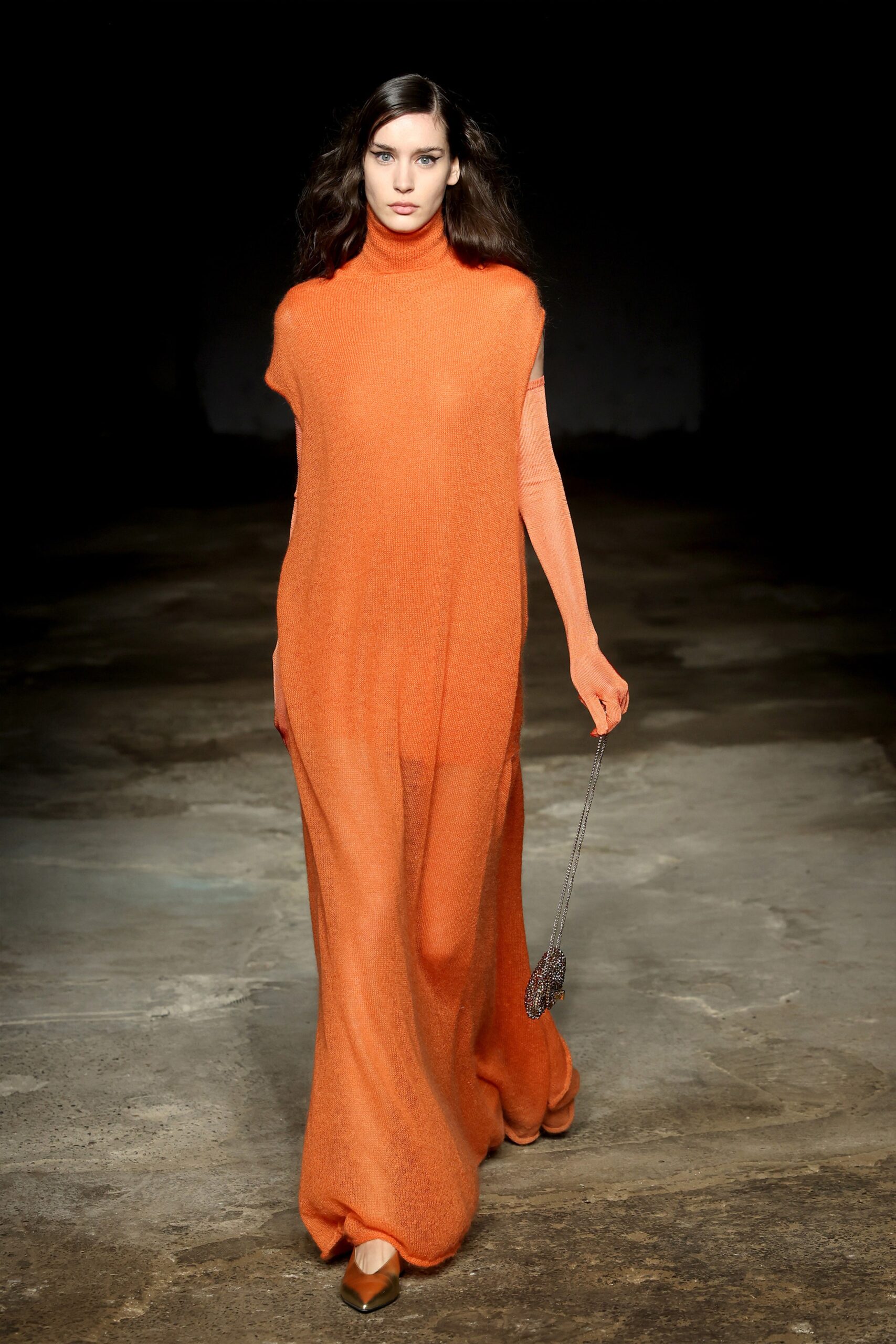 relaxed orange wool maxi dress
