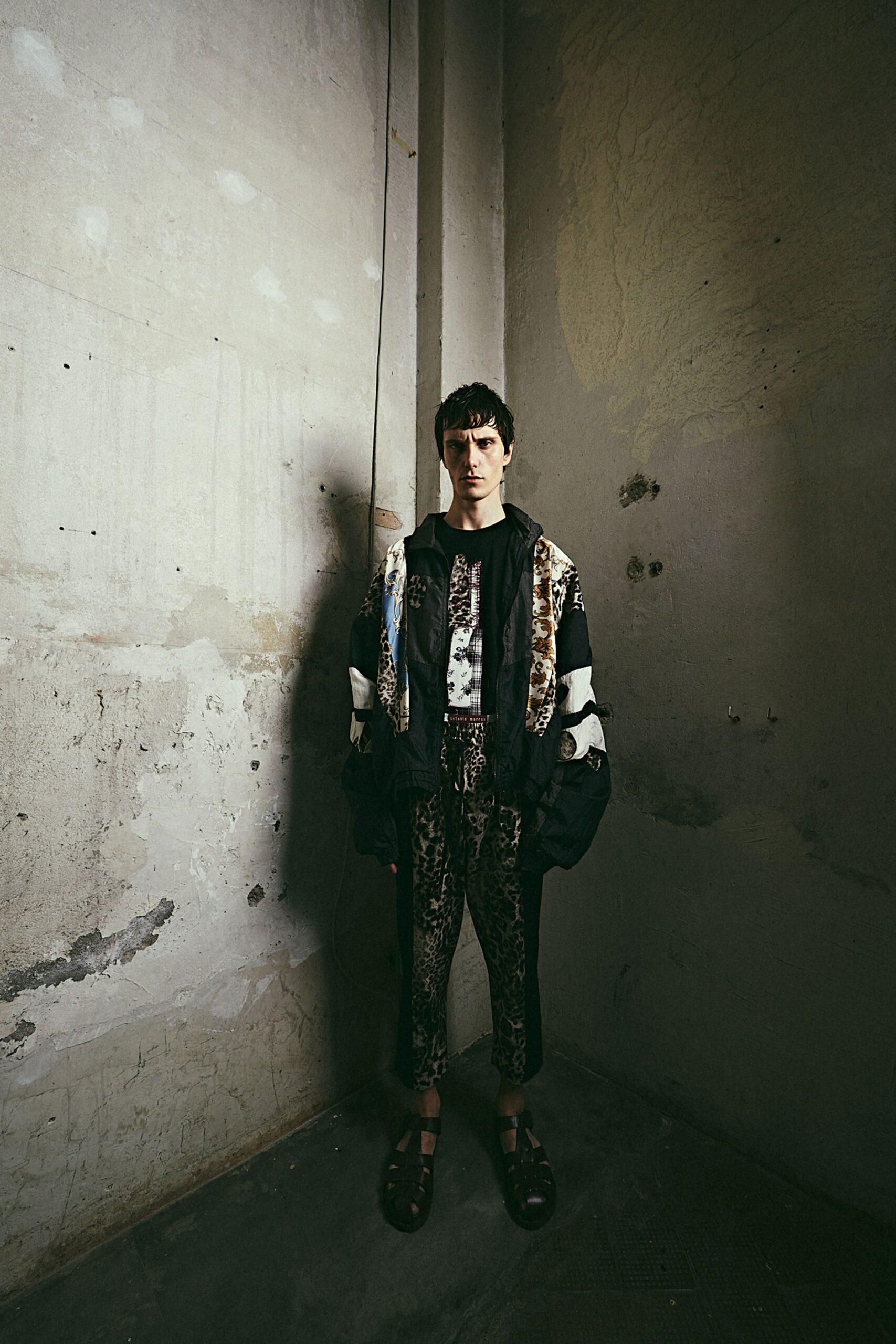 relaxed black multi jacket with flared pants