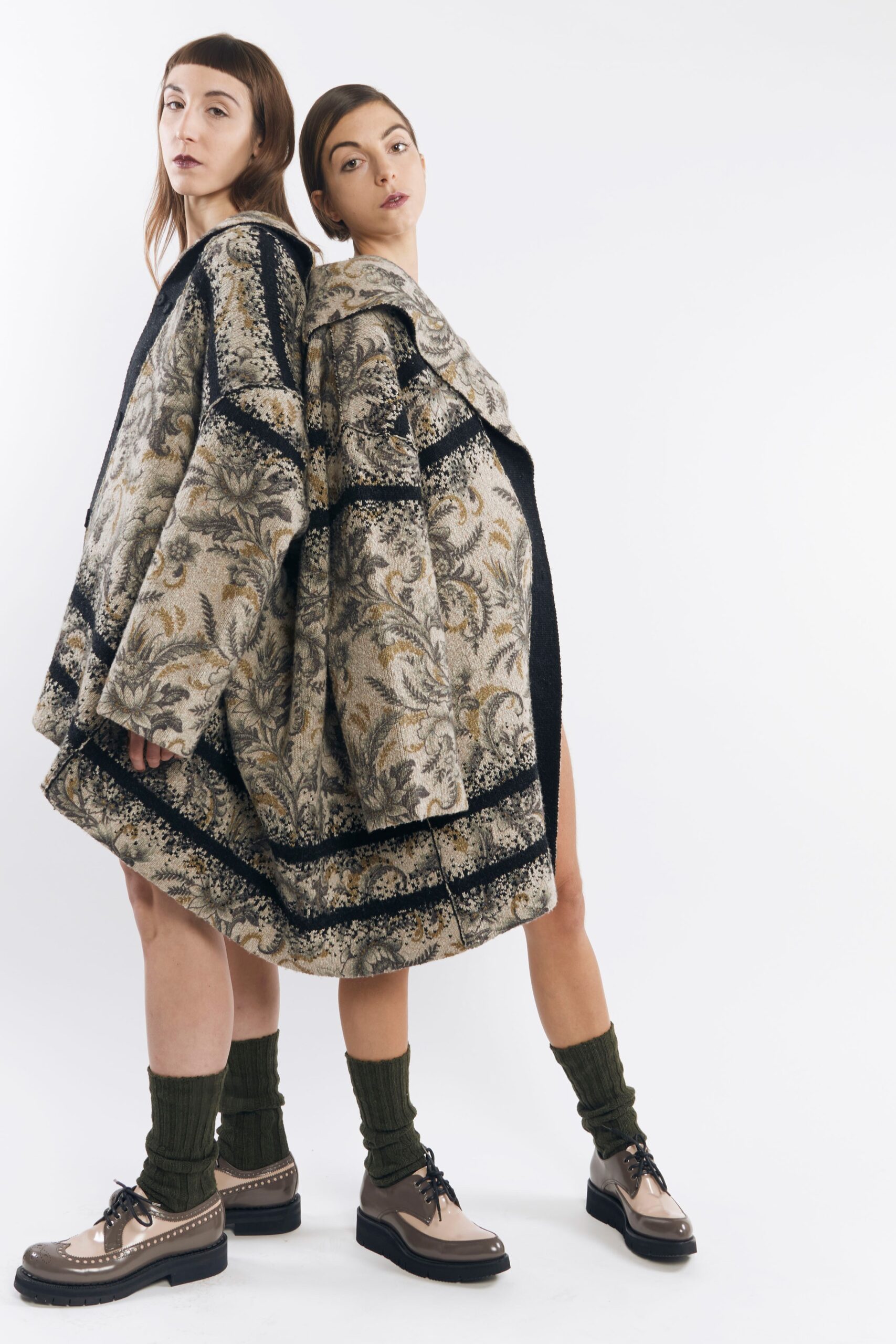 beige embroidered wool cape