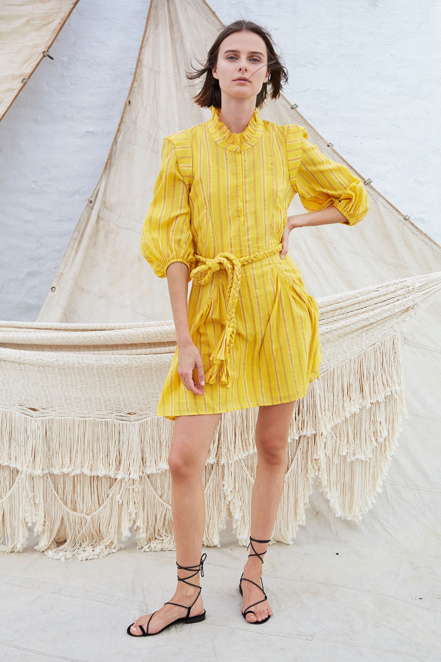 yellow striped mini dress