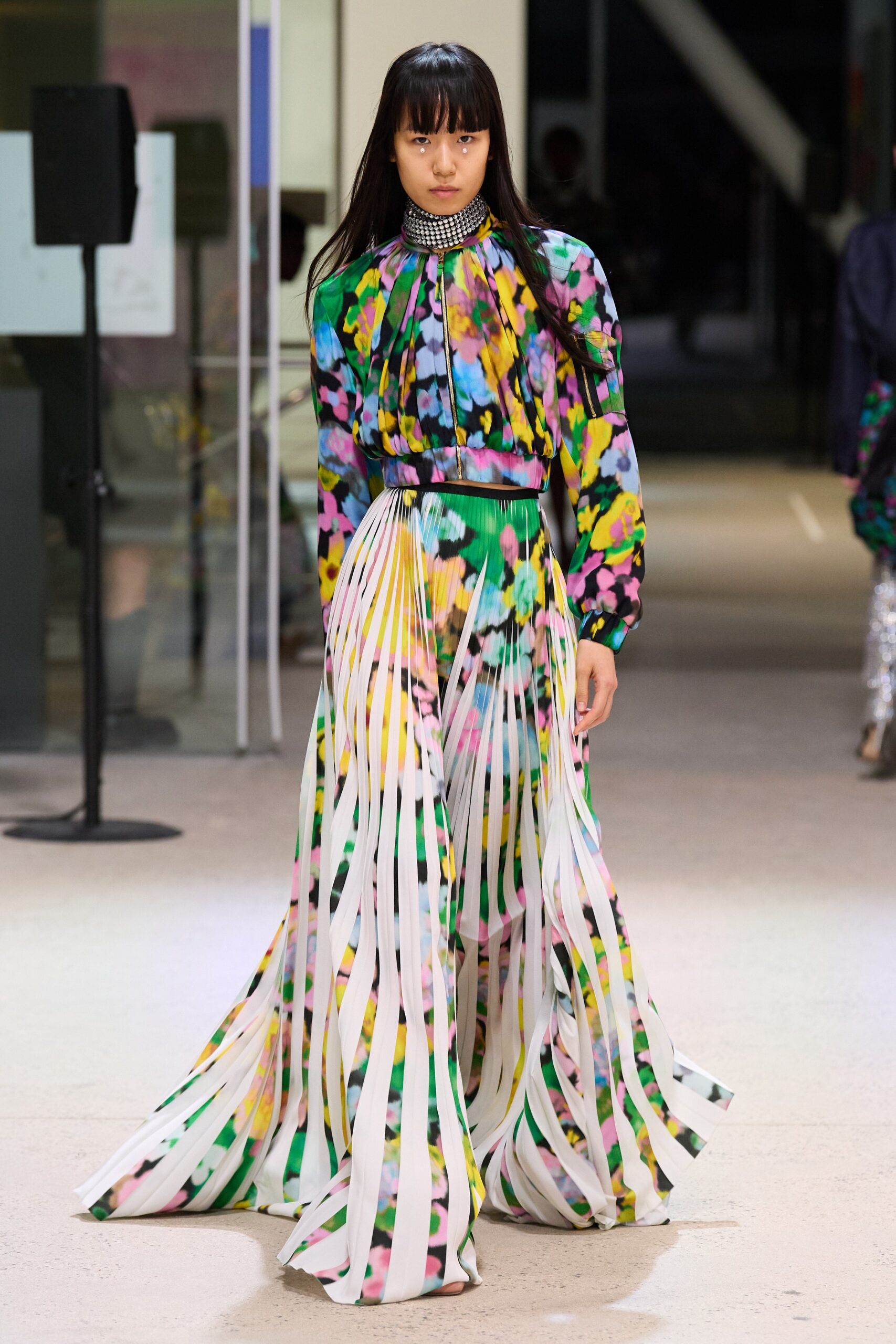 multi-colored pleated maxi dress