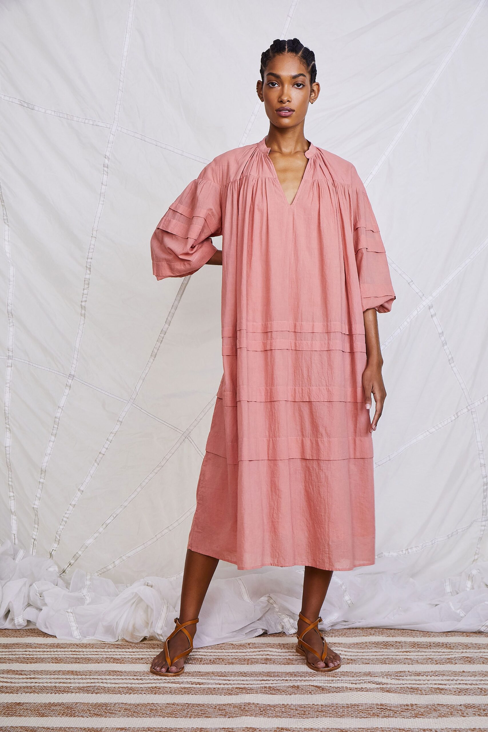 relaxed pink cotton midi dress