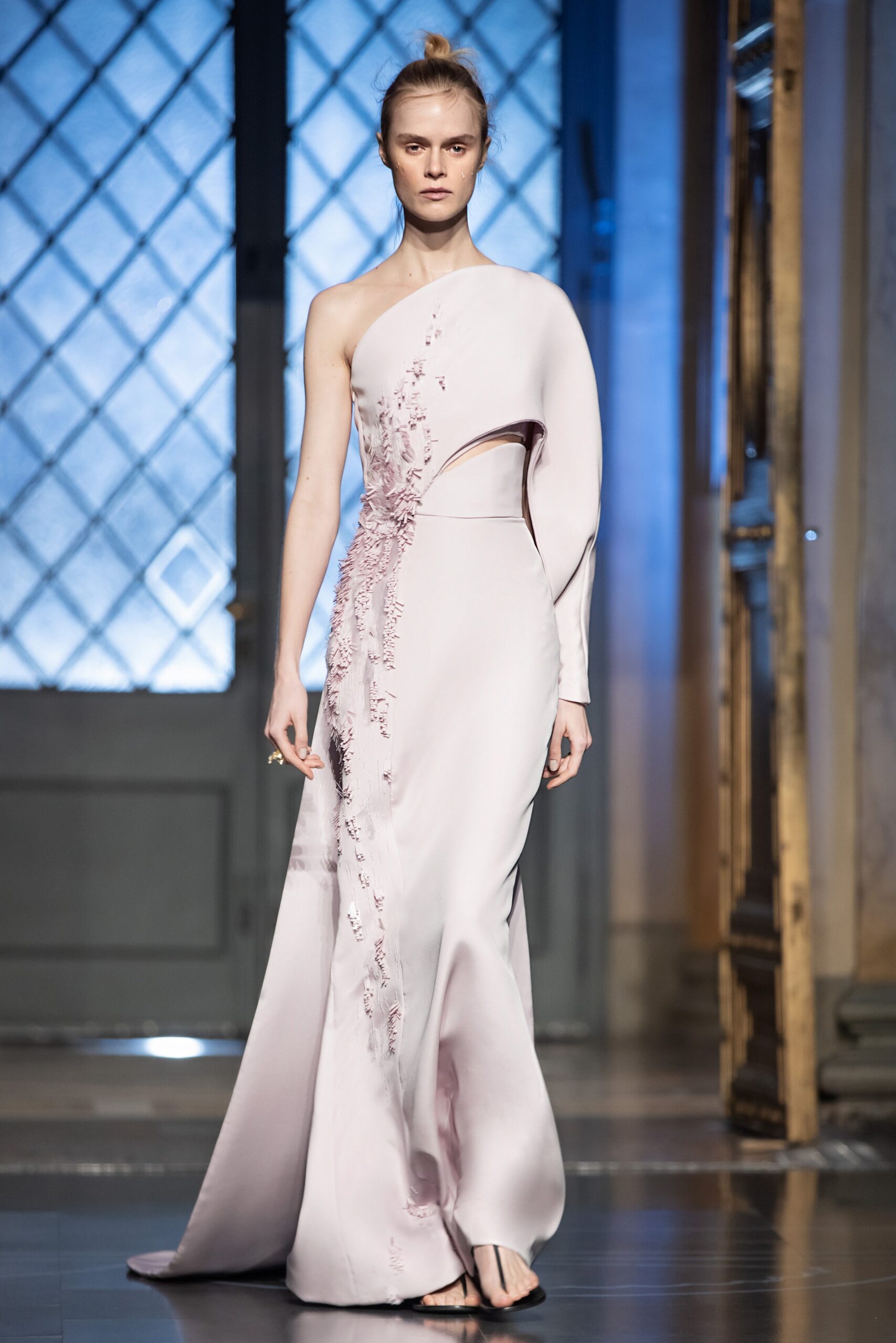 fitted pink silk gown