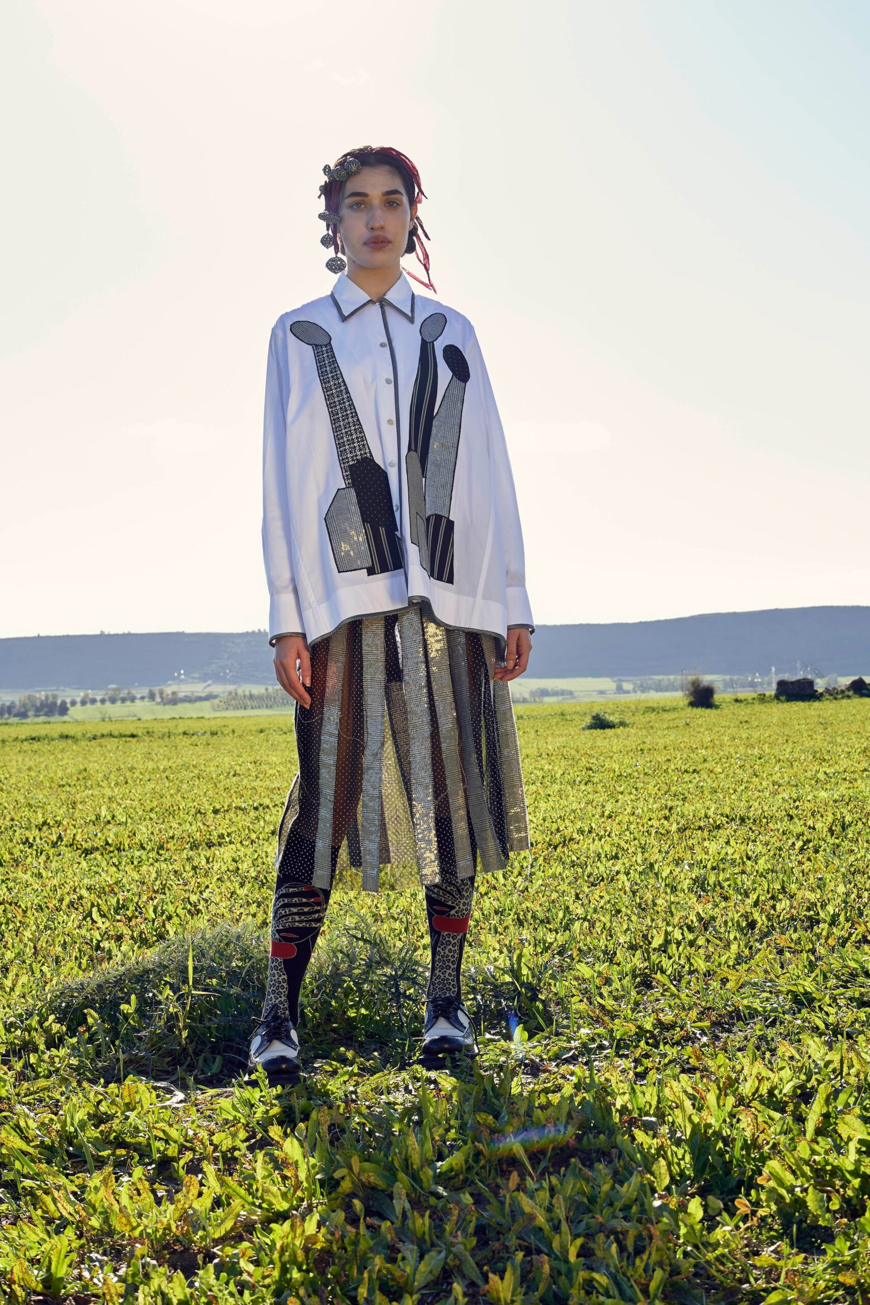 black metallic fitted straight-leg shiny pants