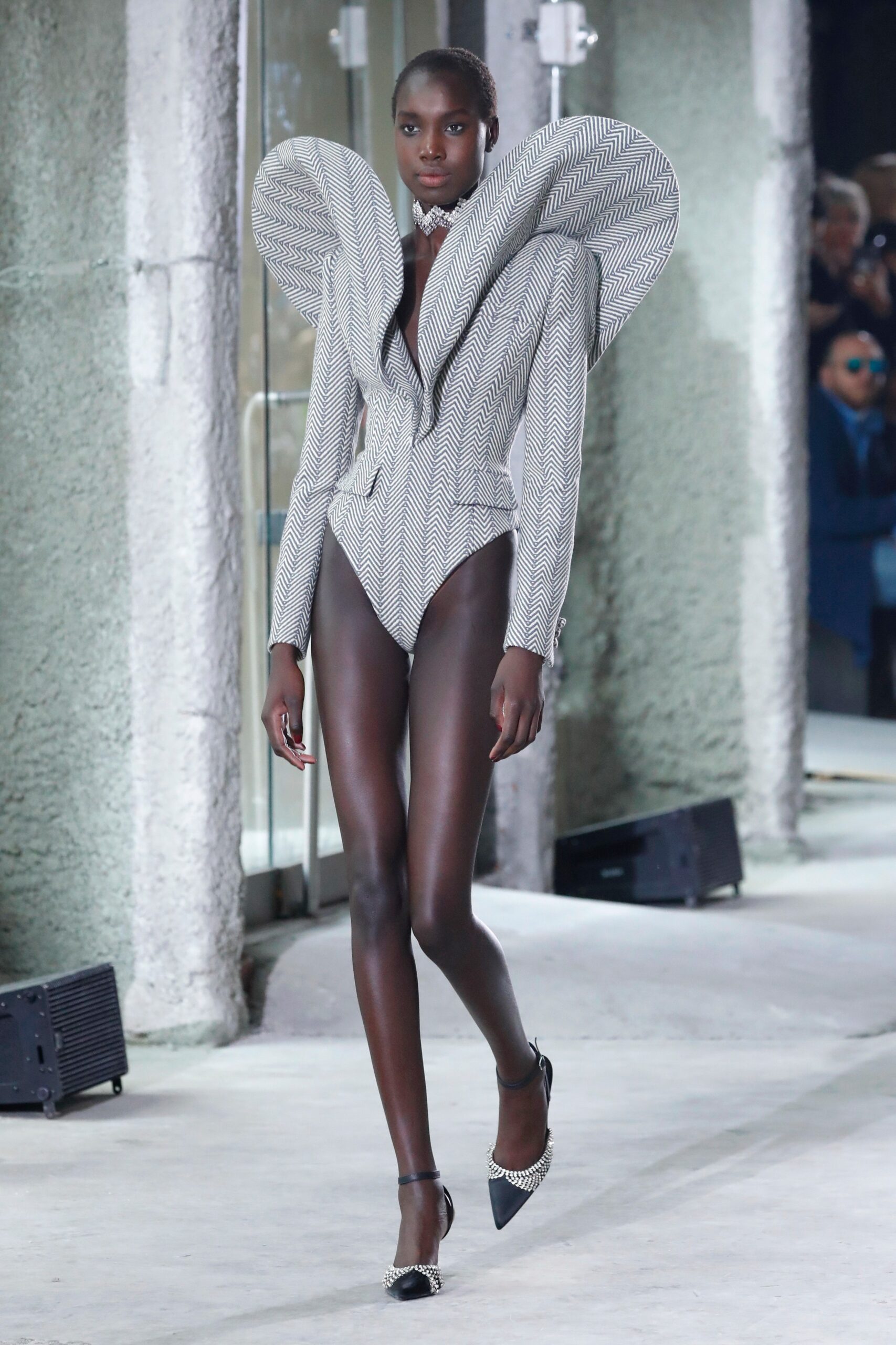 black and white structured bodysuit