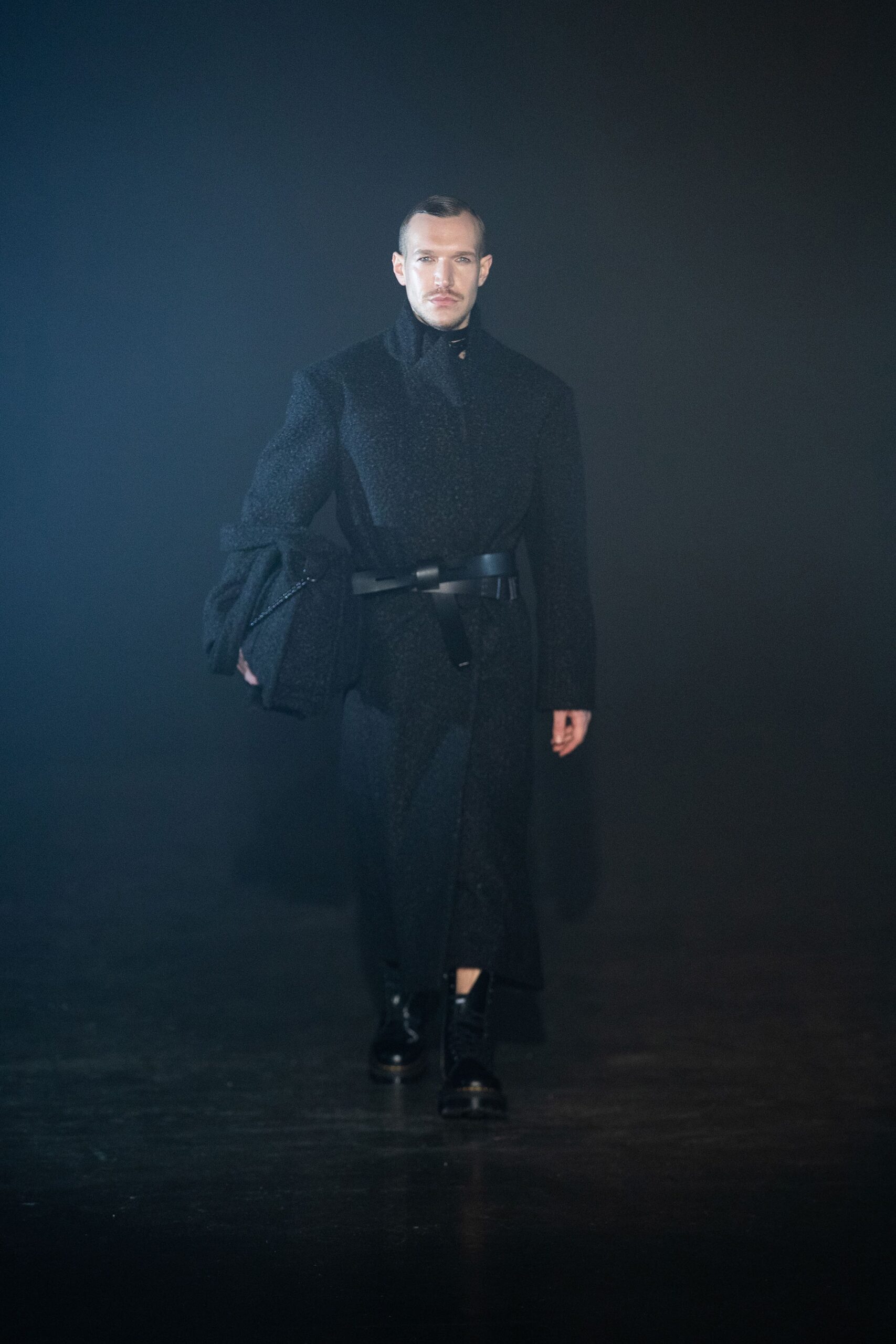 black wool coat and pants