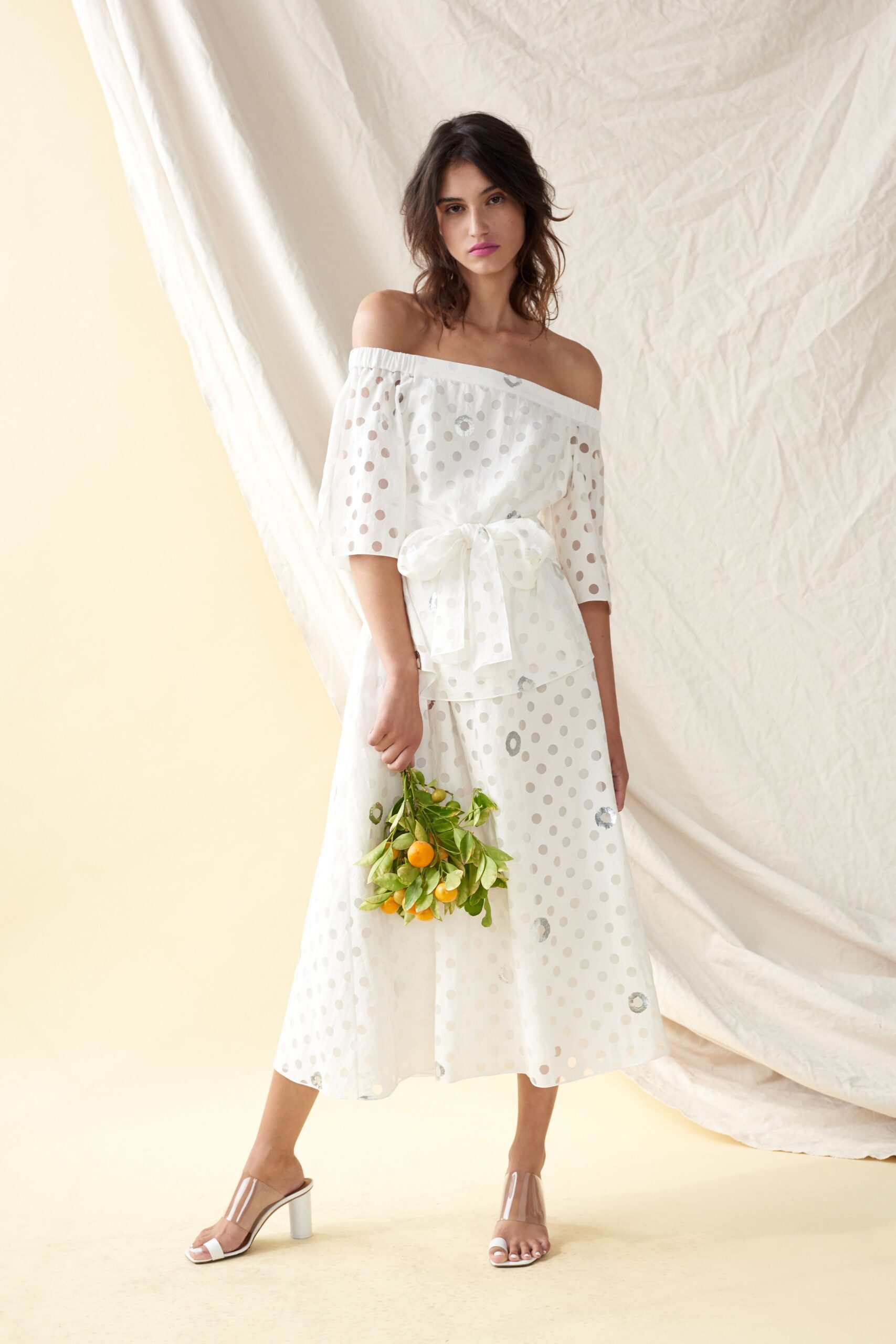 white off-shoulder tiered dress