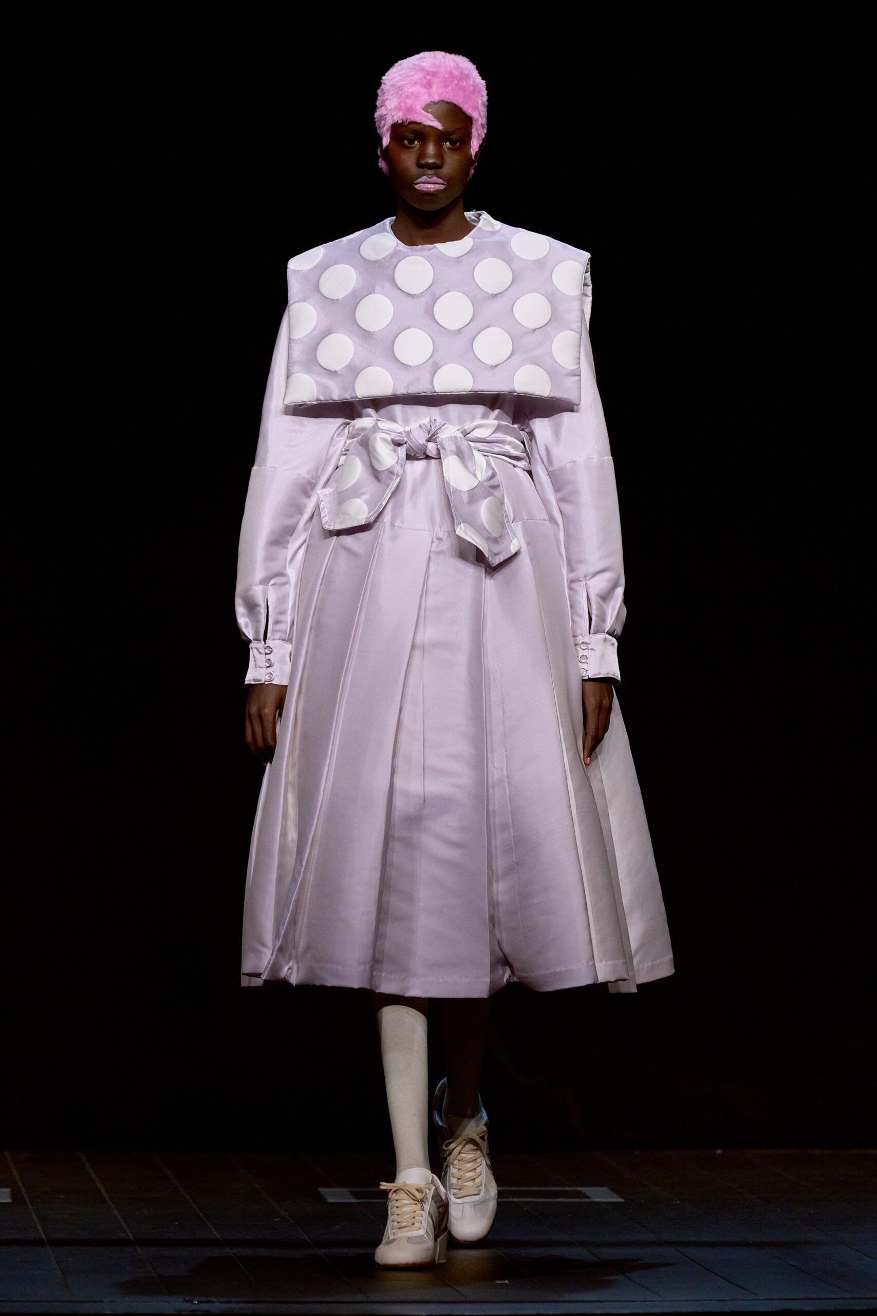 lavender silk belted midi dress