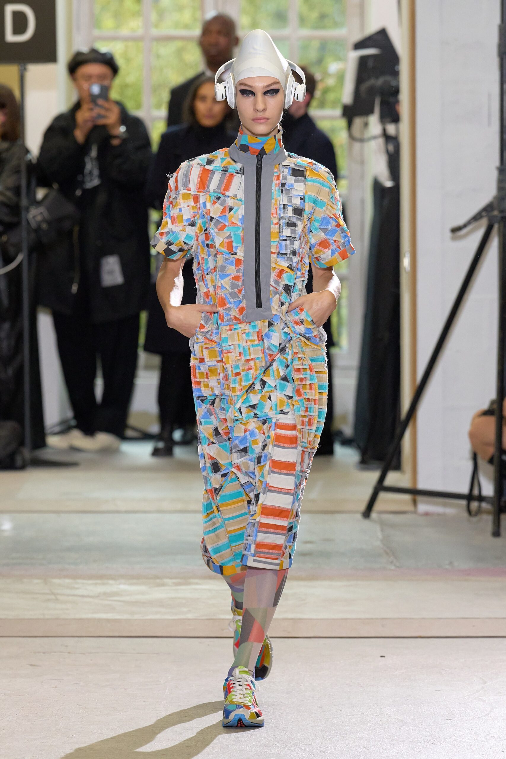 multi-colored fitted midi dress