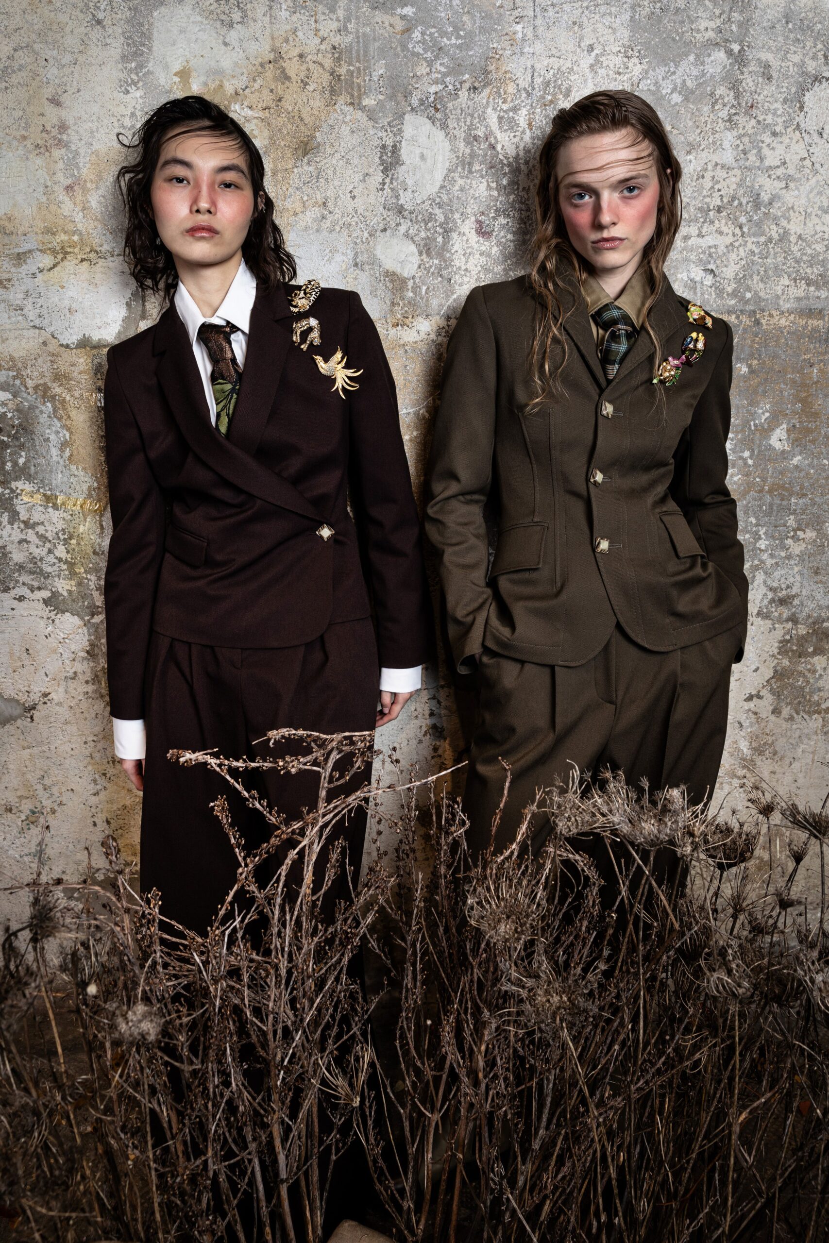 brown and green tailored suits