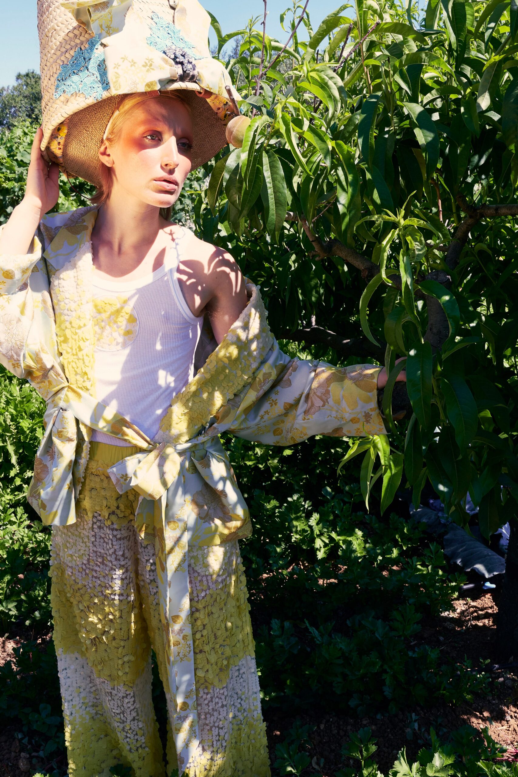 yellow cotton relaxed wide-leg pants