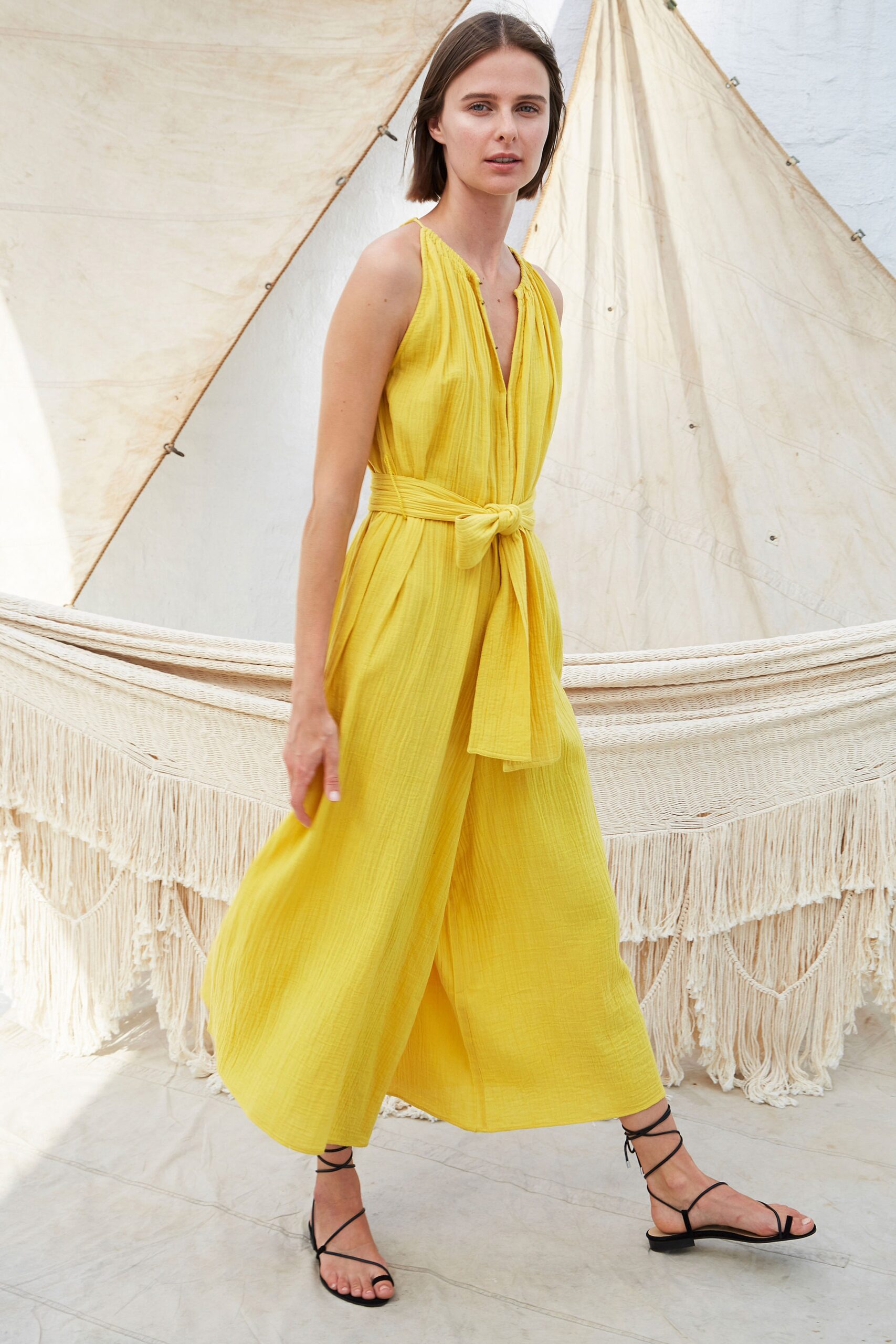 yellow relaxed sleeveless dress