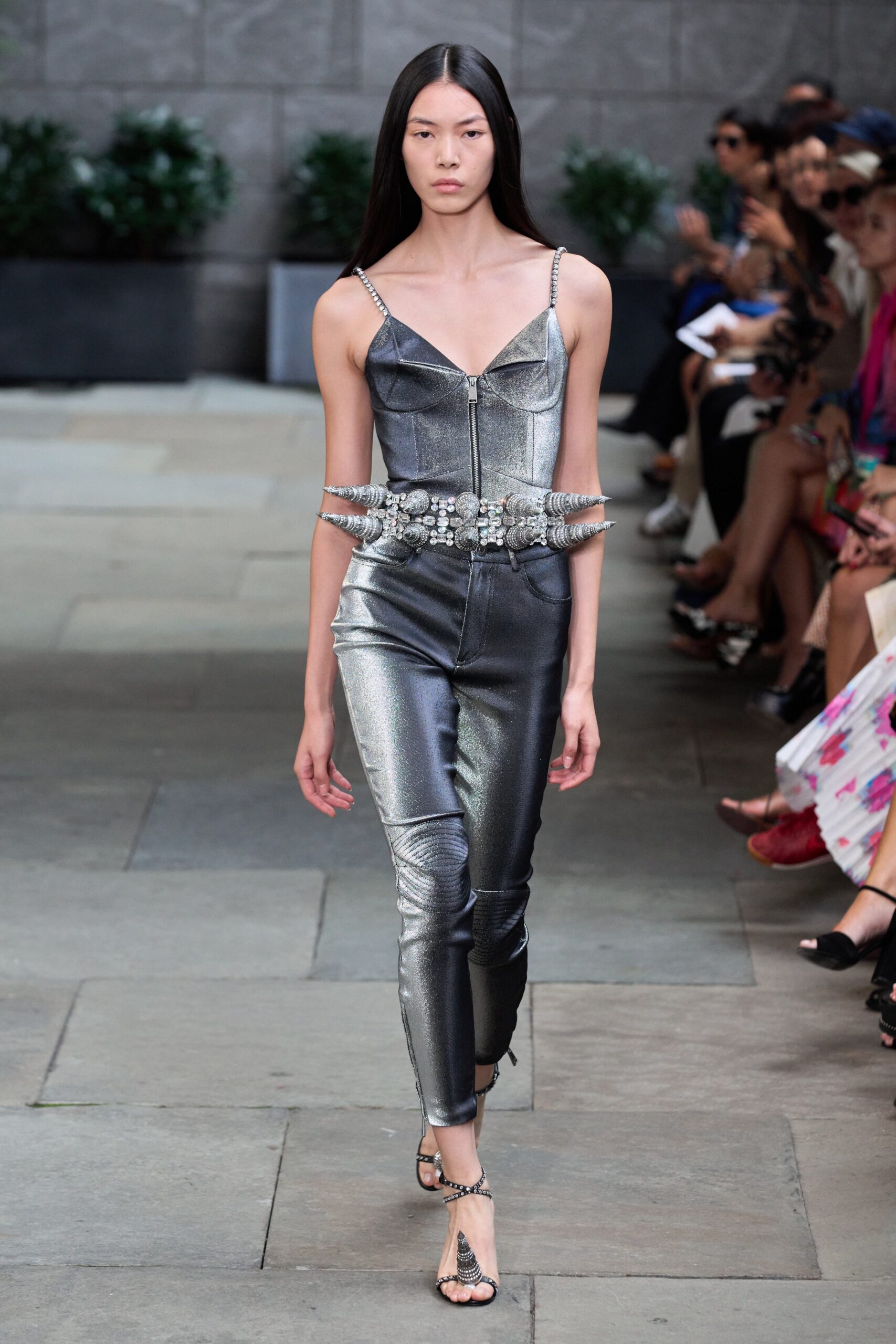 silver metallic fitted jumpsuit