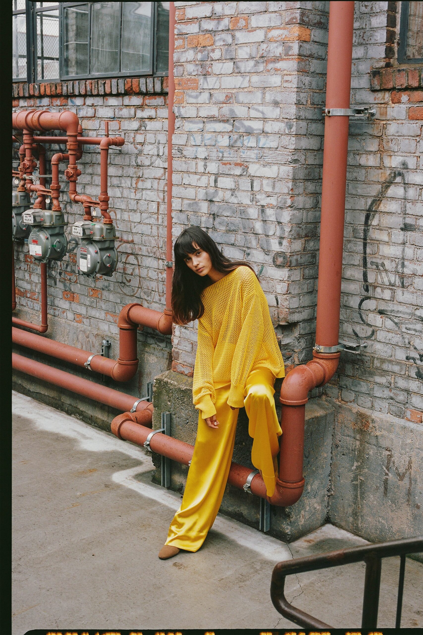 yellow cotton relaxed wide-leg pants