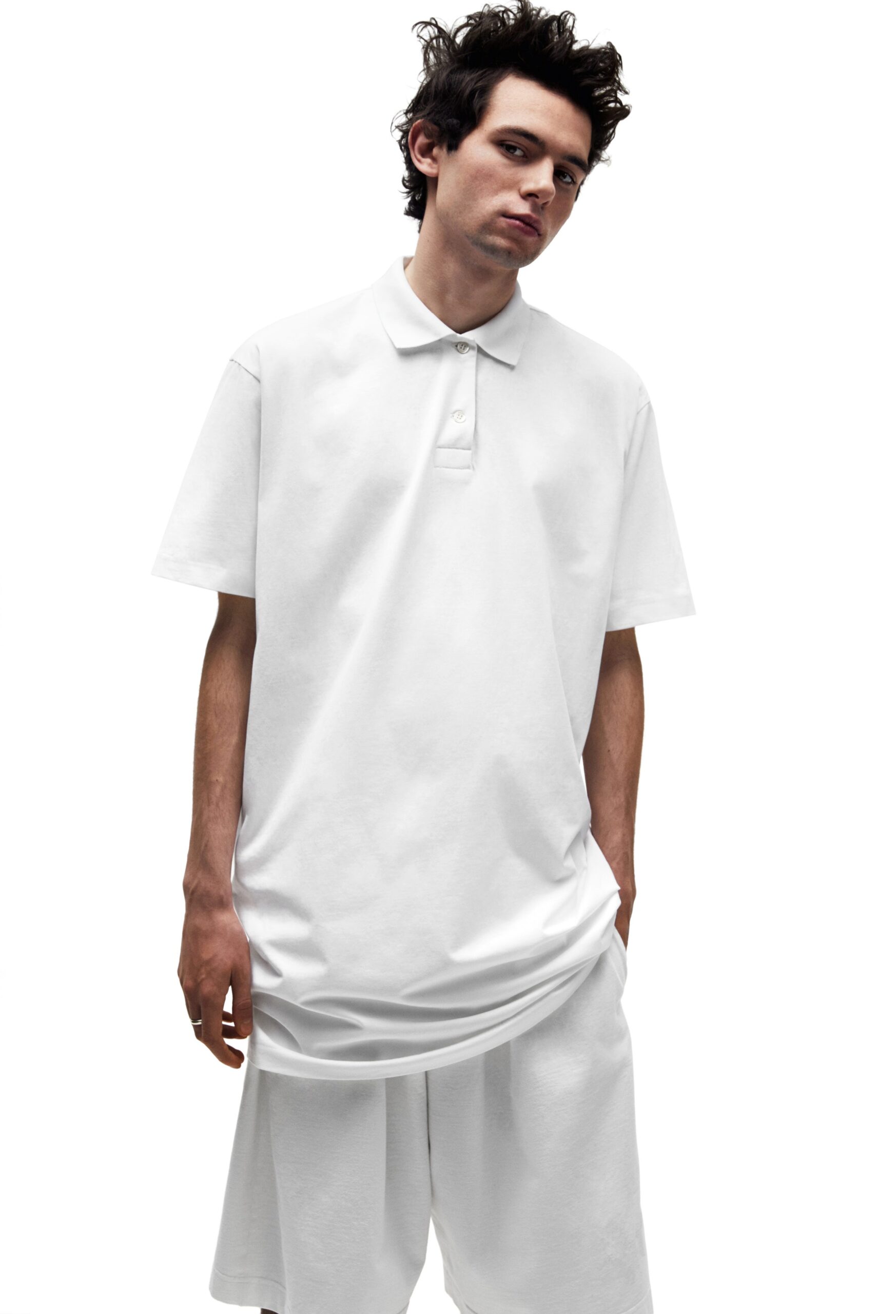 white oversized shirt and shorts