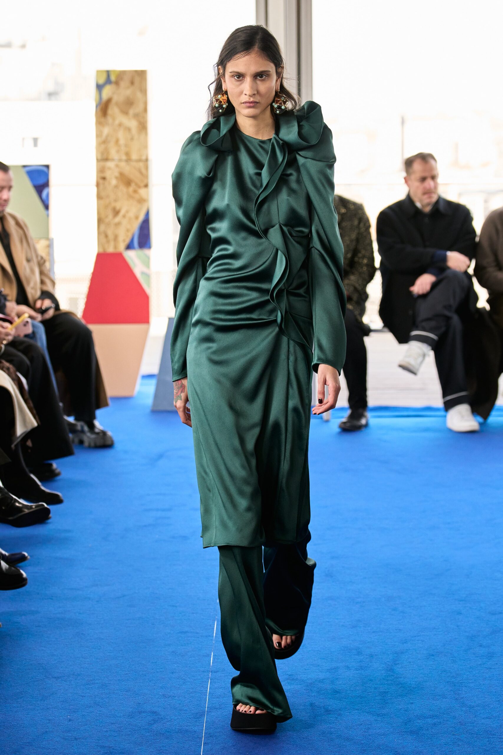 green silk fitted dress
