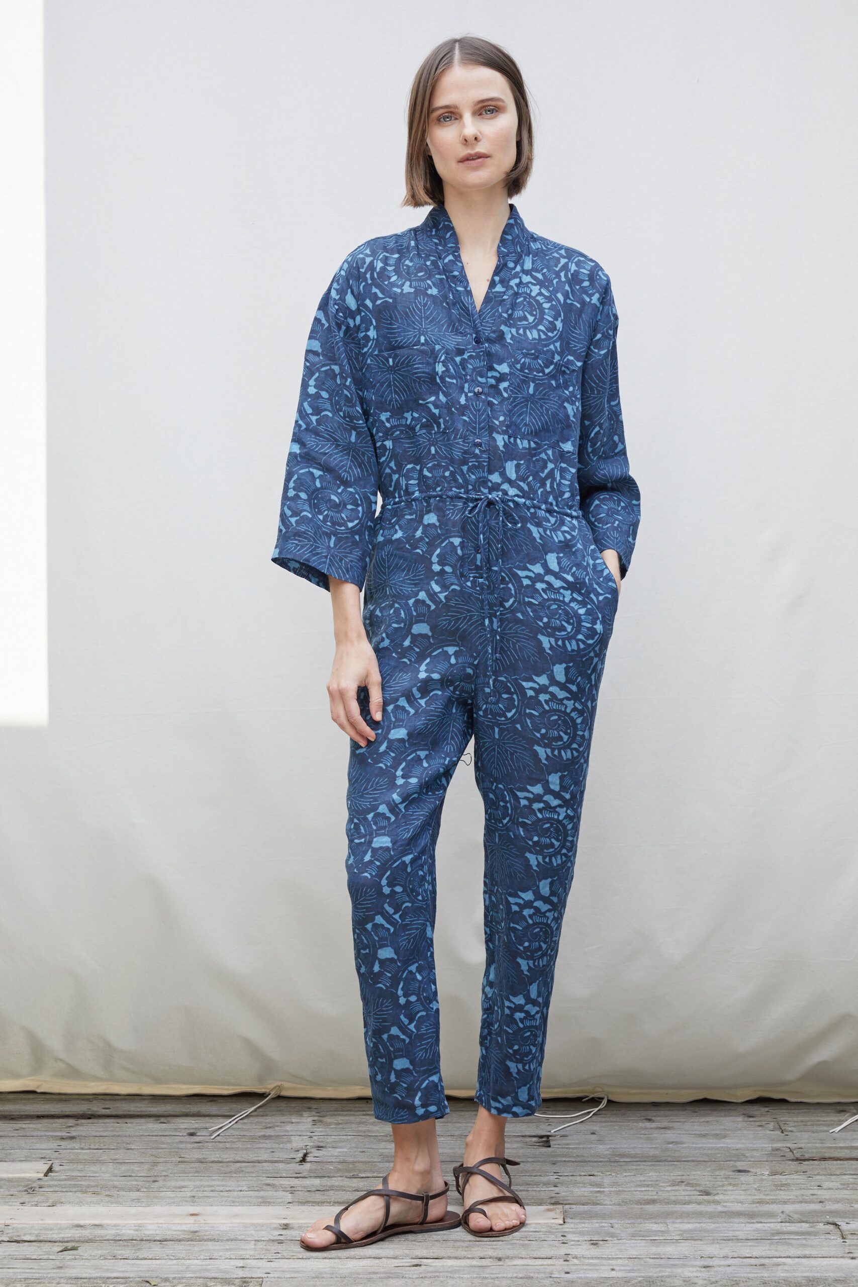 blue printed cotton jumpsuit