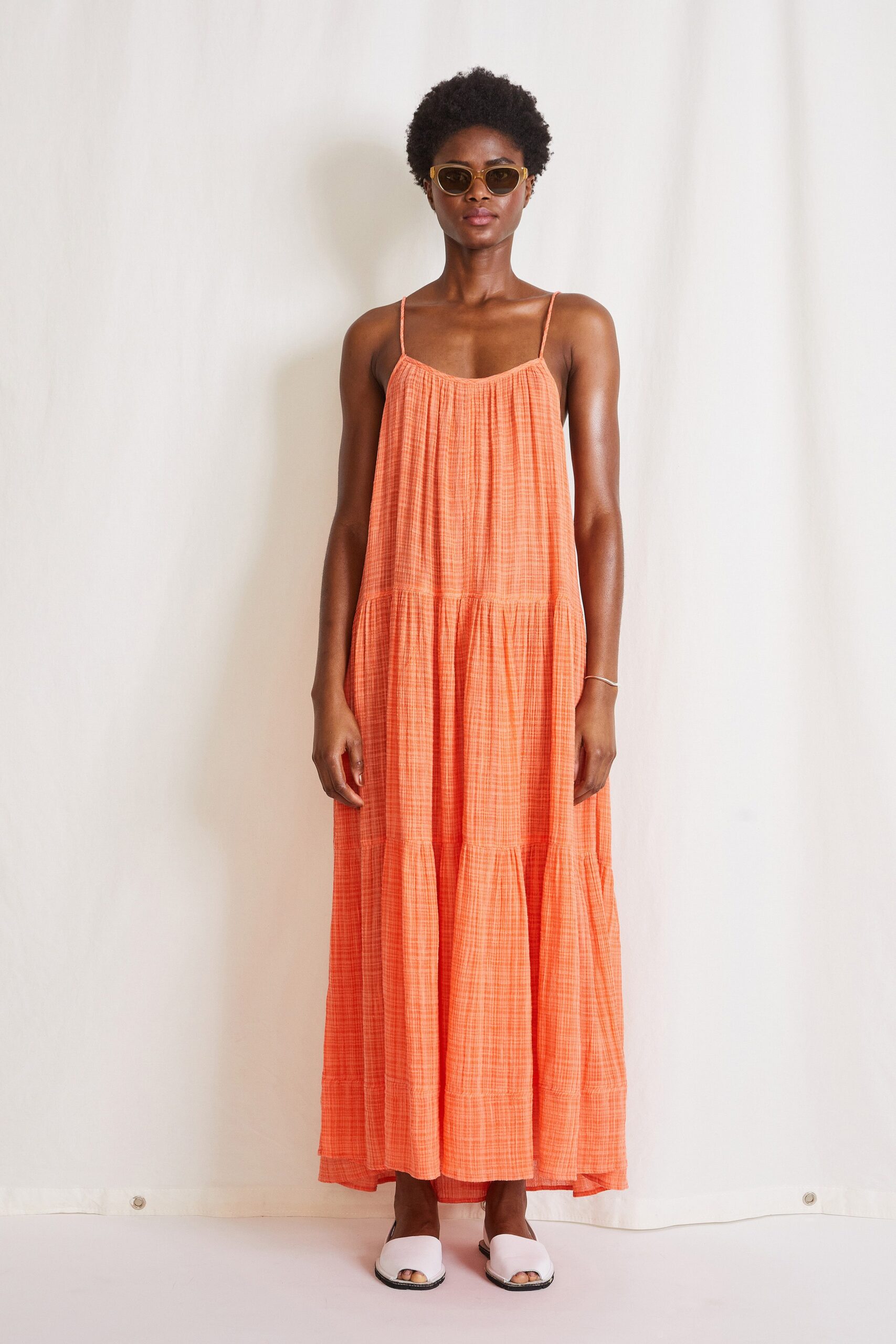 relaxed orange cotton maxi dress