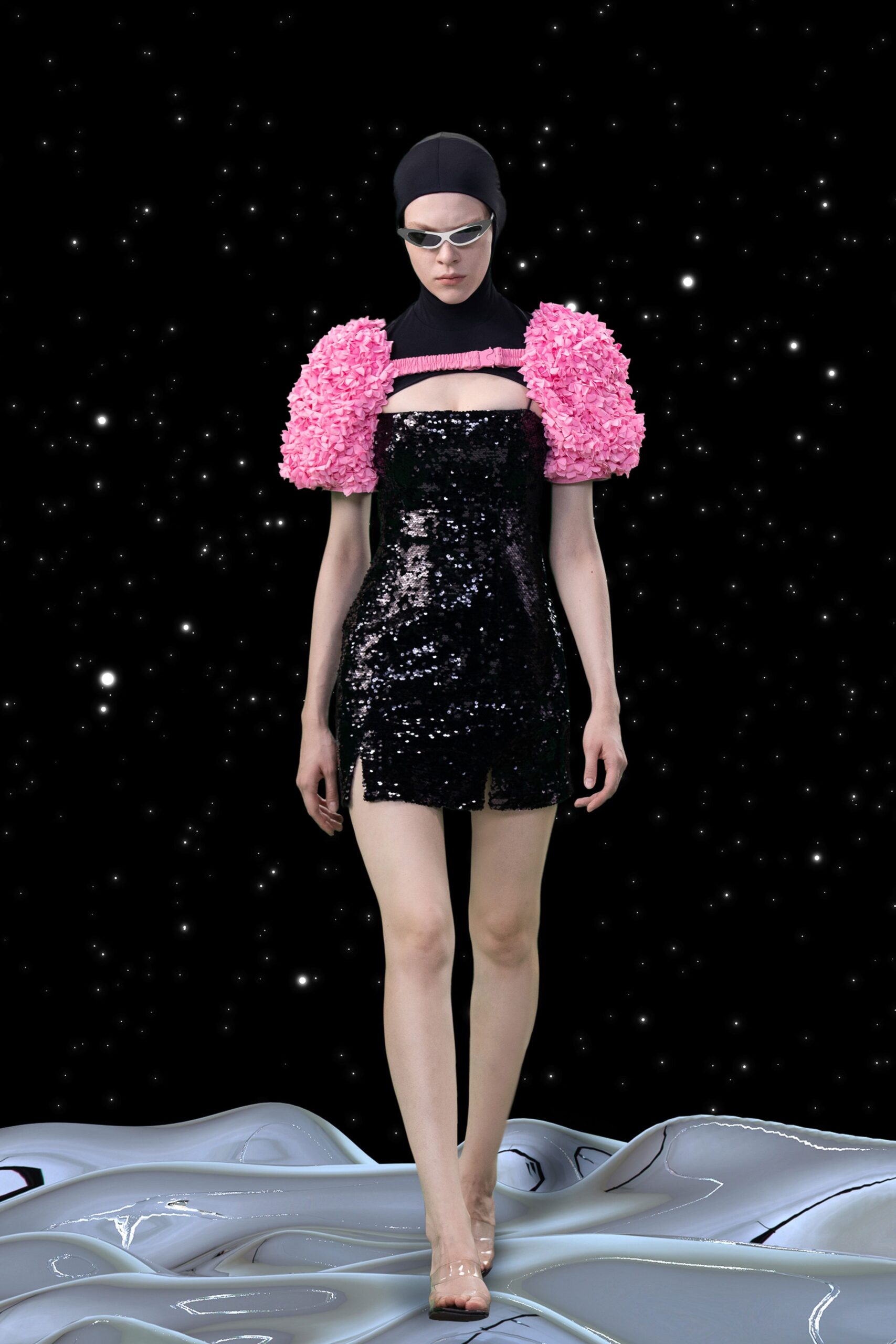 black sequin fitted dress