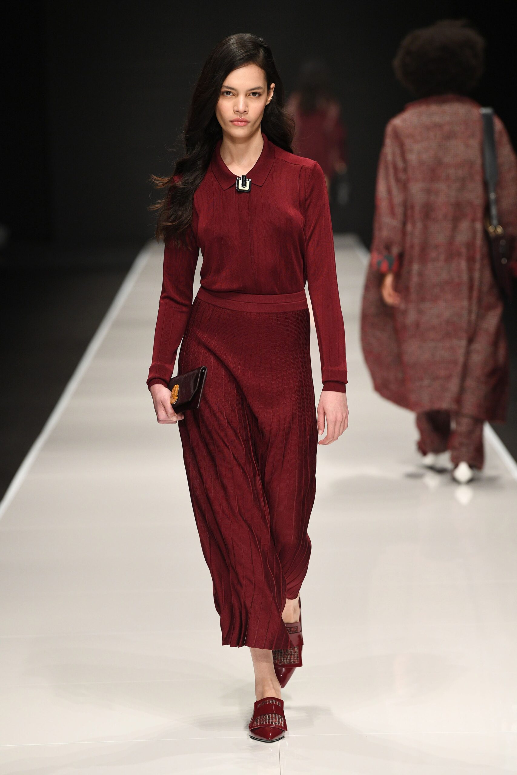 red silk pleated midi dress