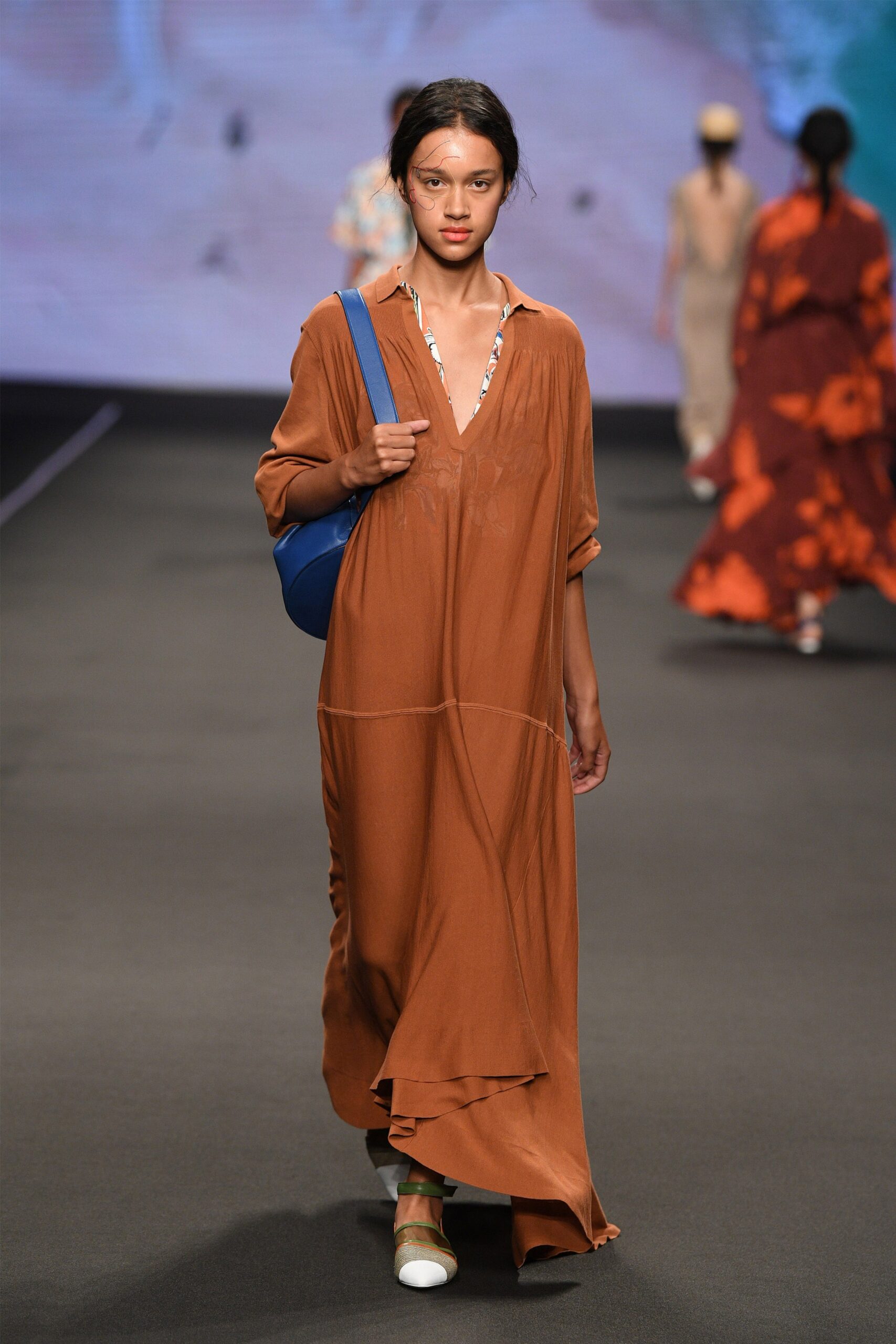 brown silk relaxed midi dress