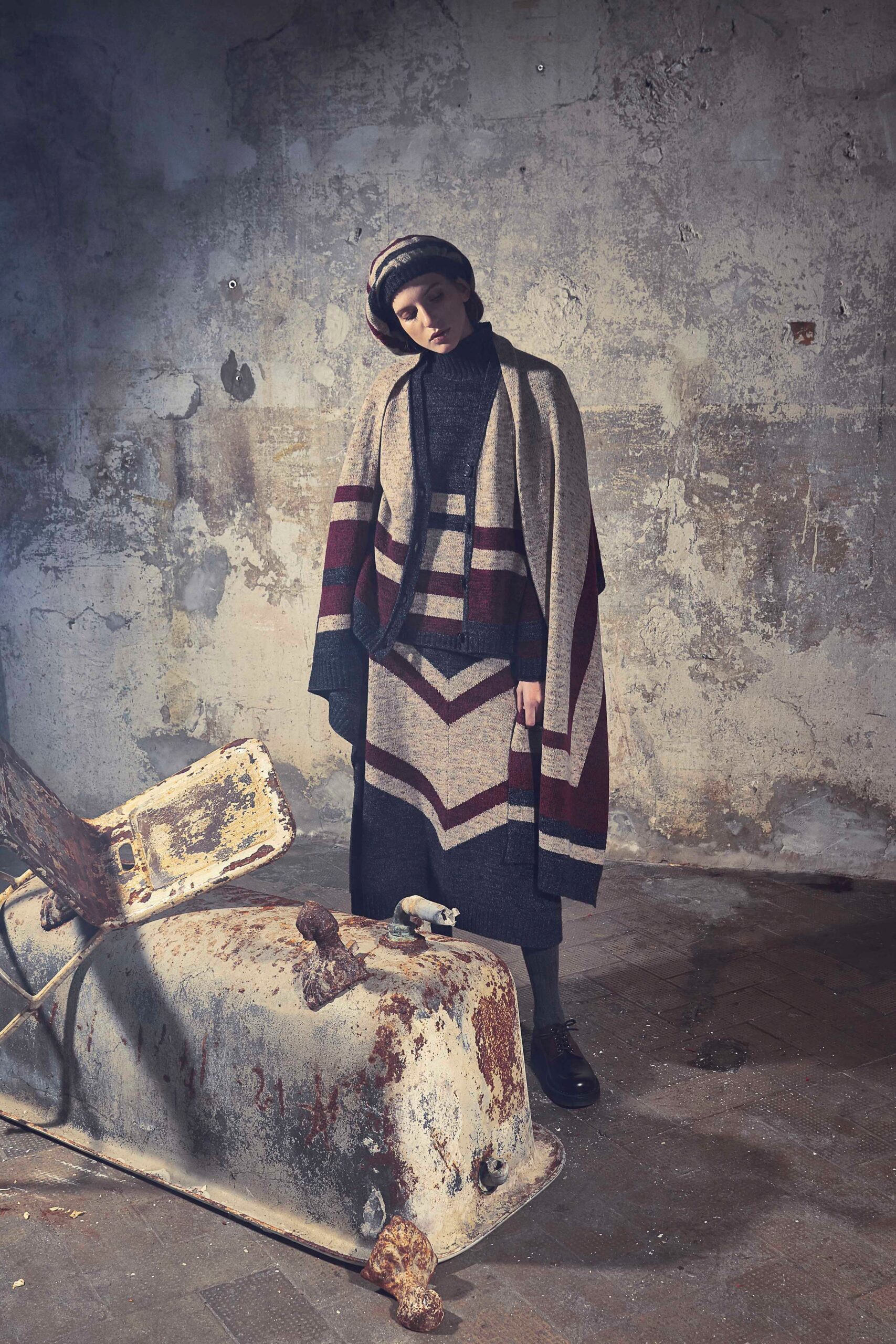 gray wool poncho with turtleneck