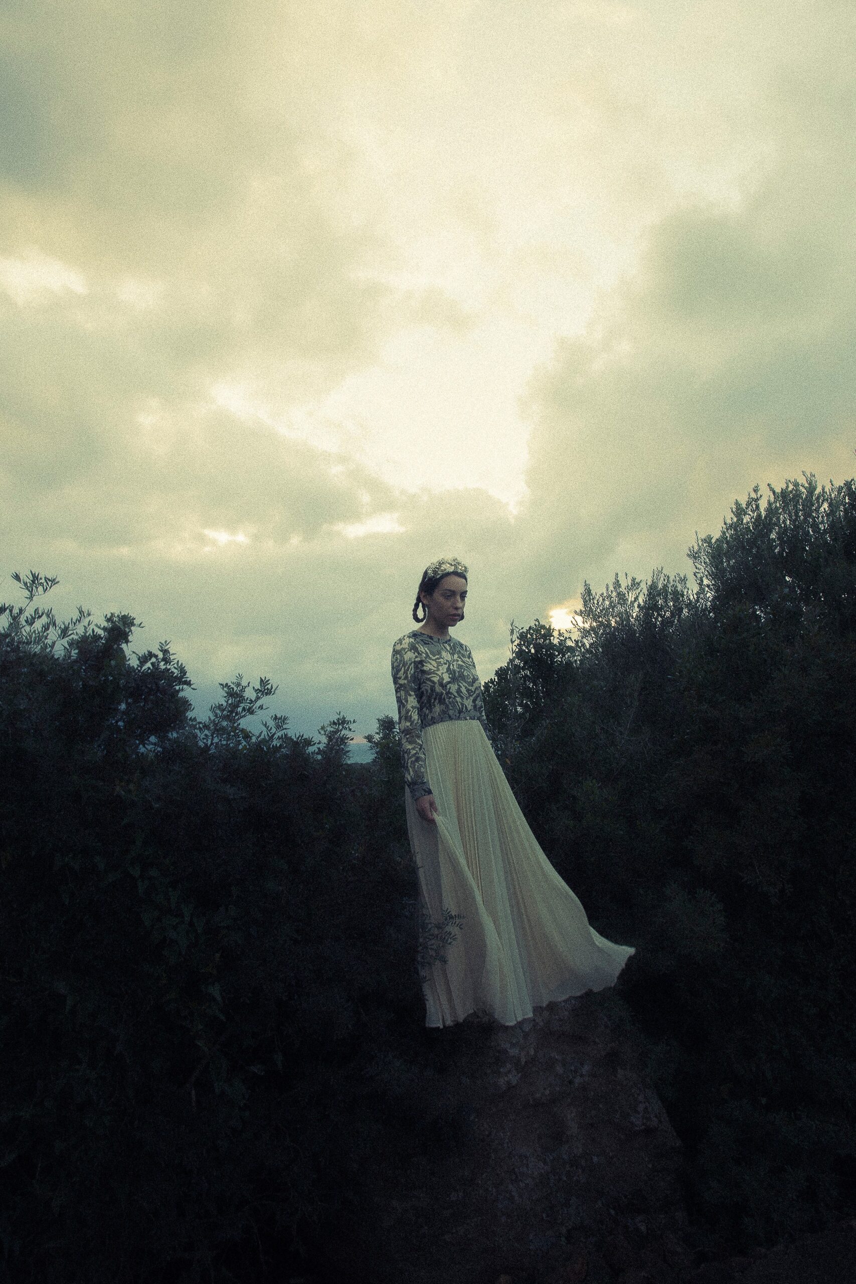 white silk long-sleeve maxi dress