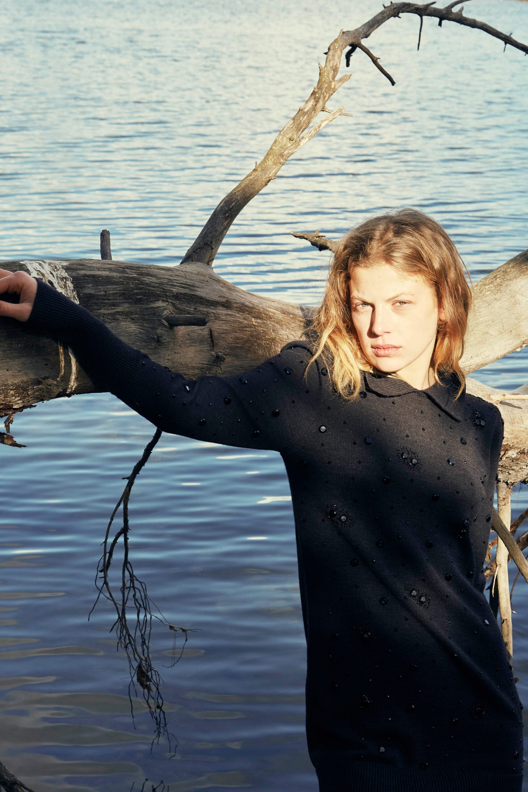 black fitted embellished sweater
