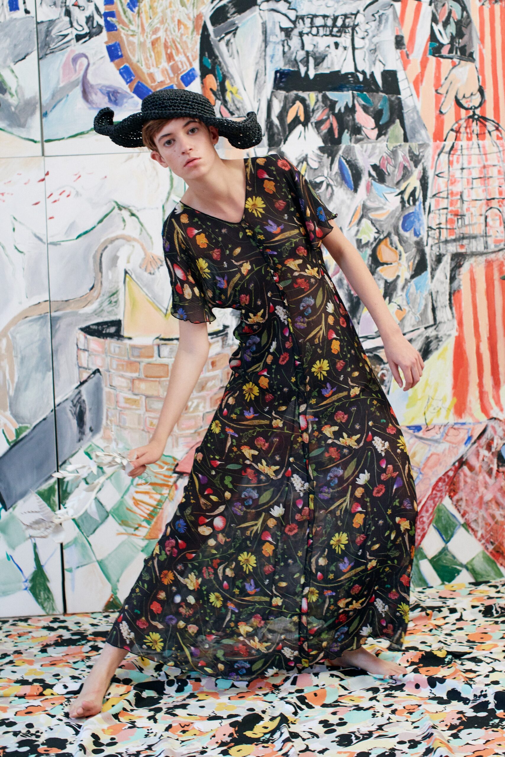 black floral chiffon maxi dress